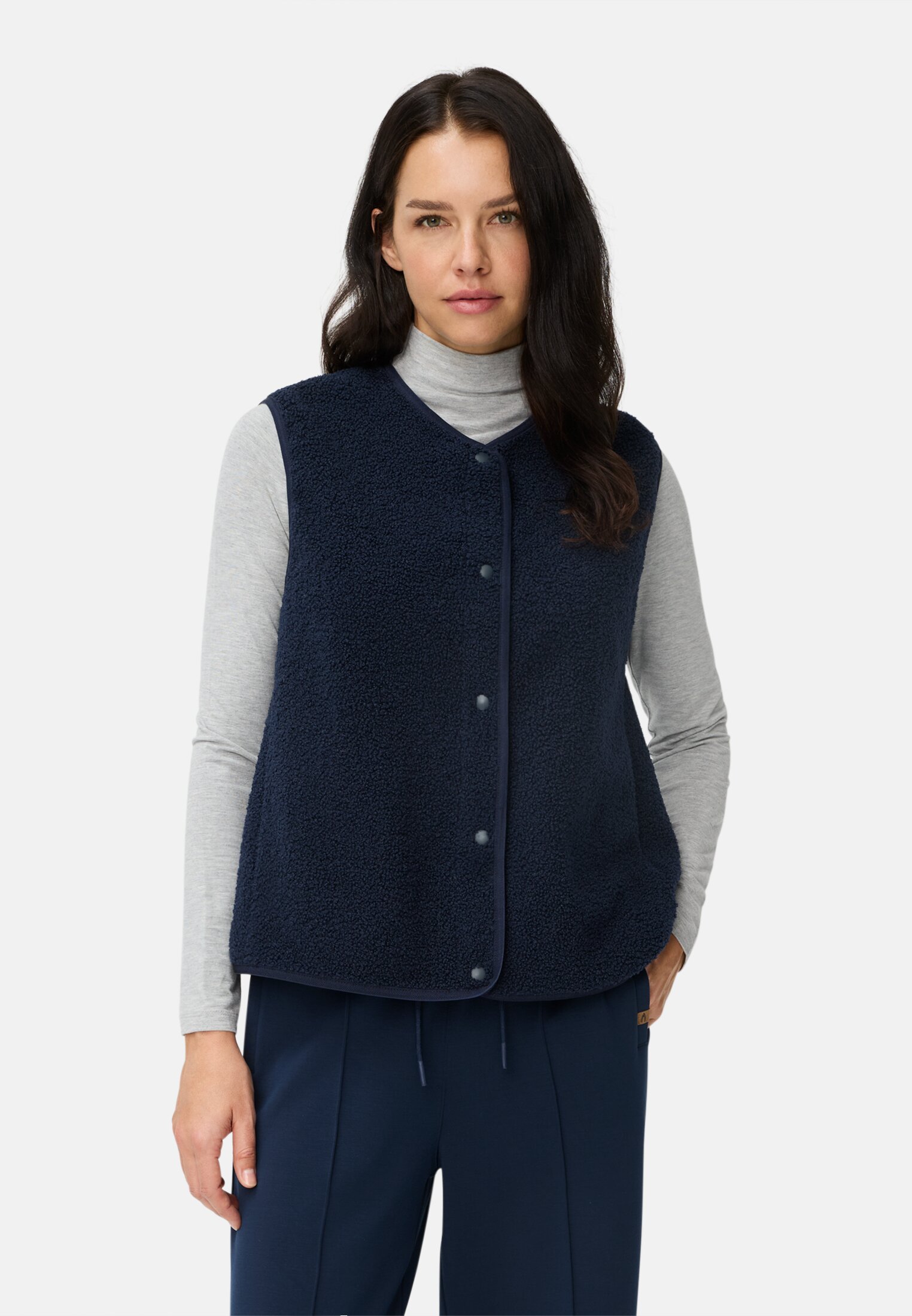 Vrouwen Fleece vest met knoopsluiting Donkerblauw gedragen voor