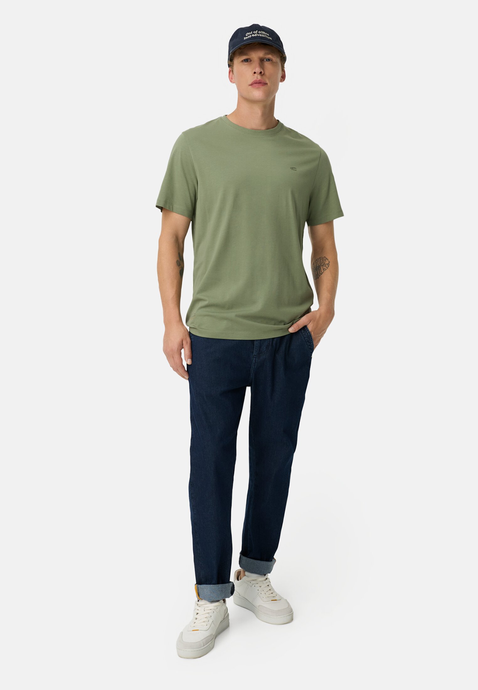 Men FleXXXactive© T-shirt with 4-way stretch Leaf green worn front full body