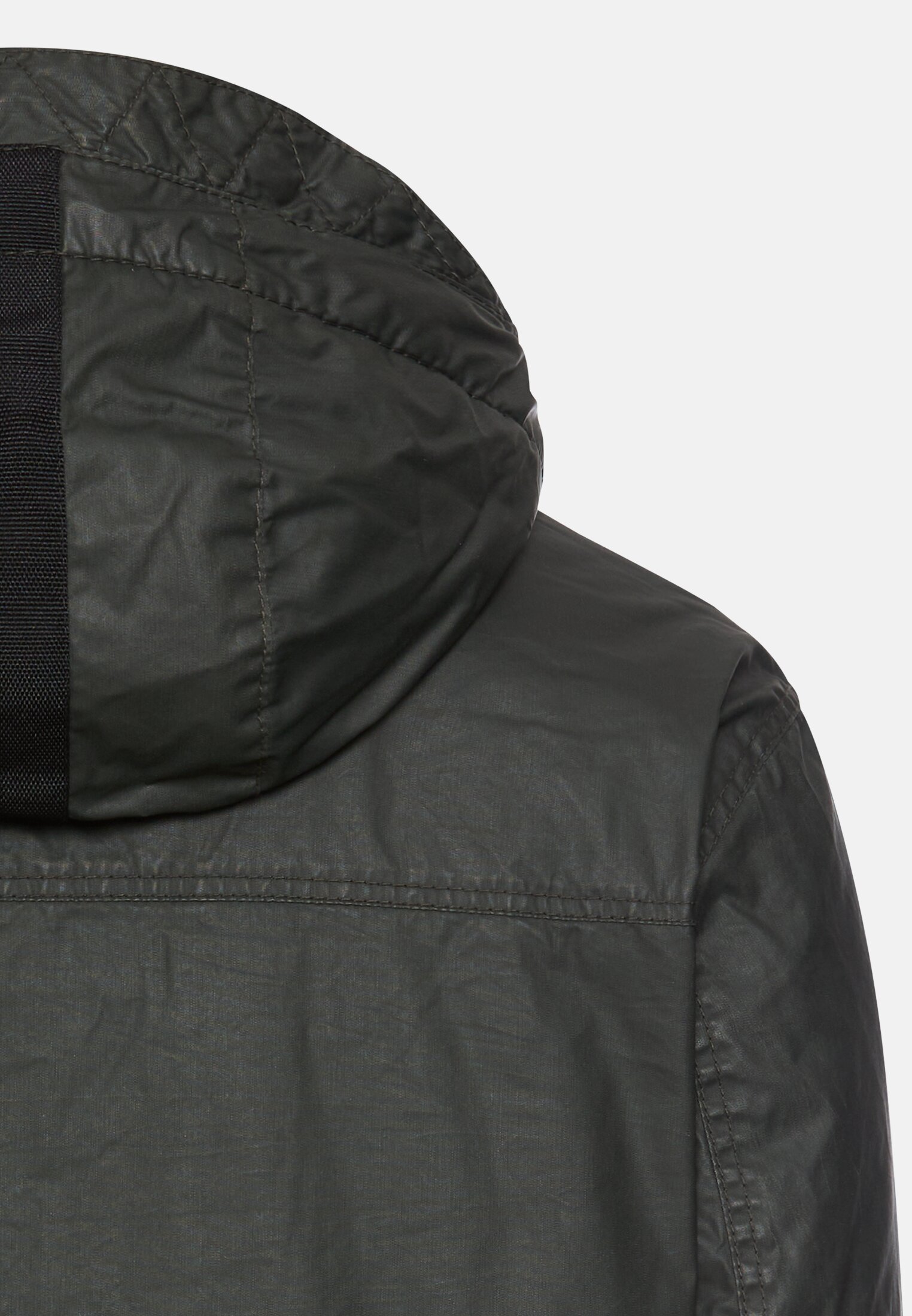 Herren Kapuzenjacke mit gestepptem Futter Olivgrün hinten nah