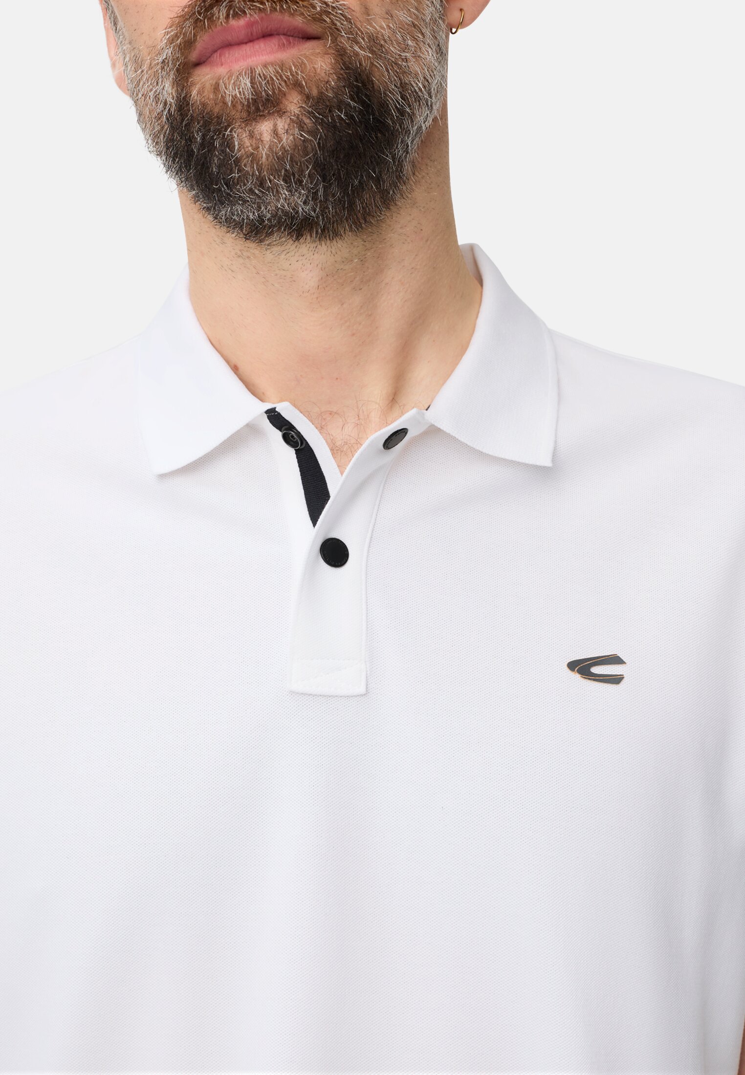 Men Polo shirt with contrast details White worn detail close