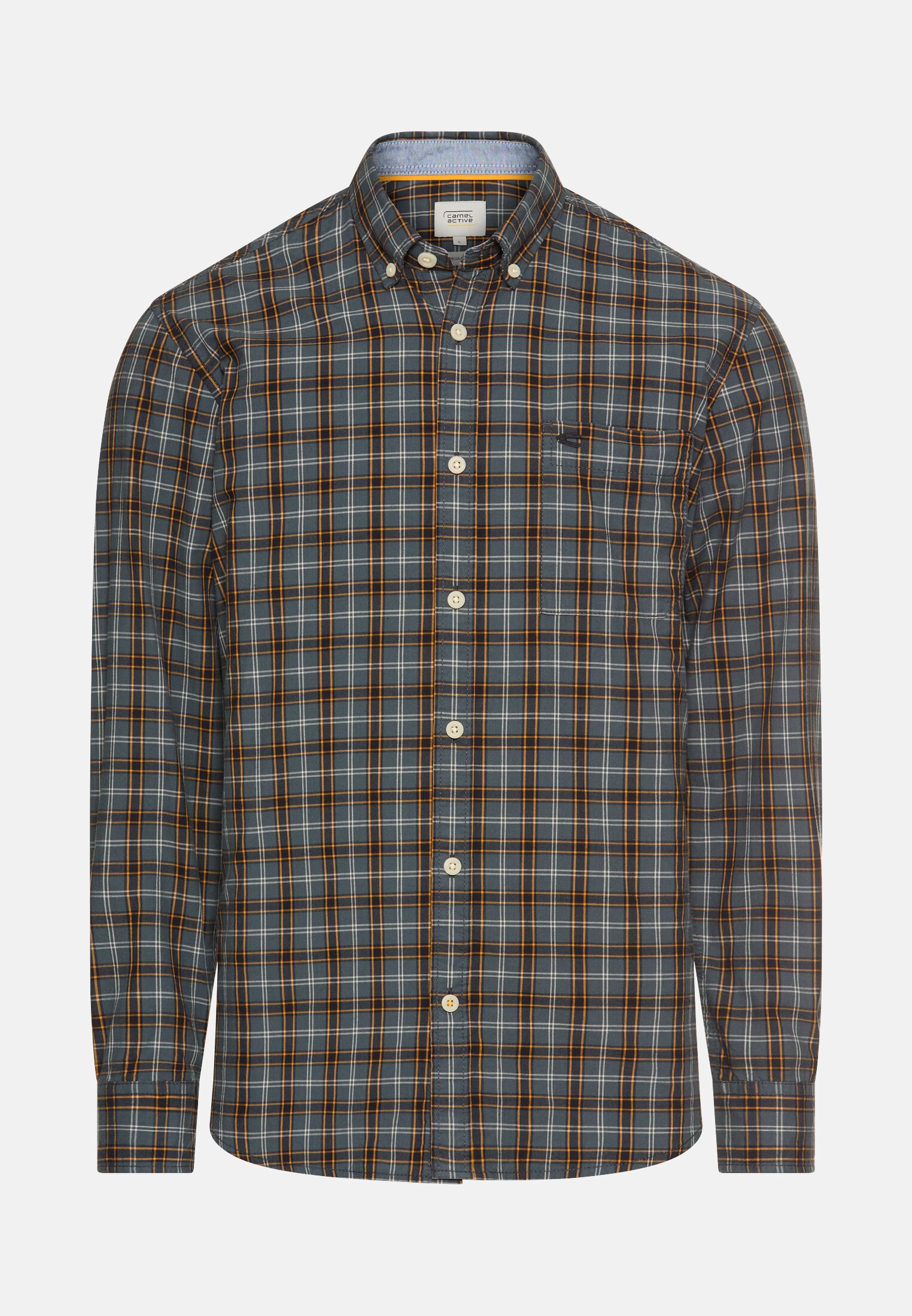 Heren Longsleeve-shirt gemaakt van zuiver katoen met button-down kraag Geel frontaal voor