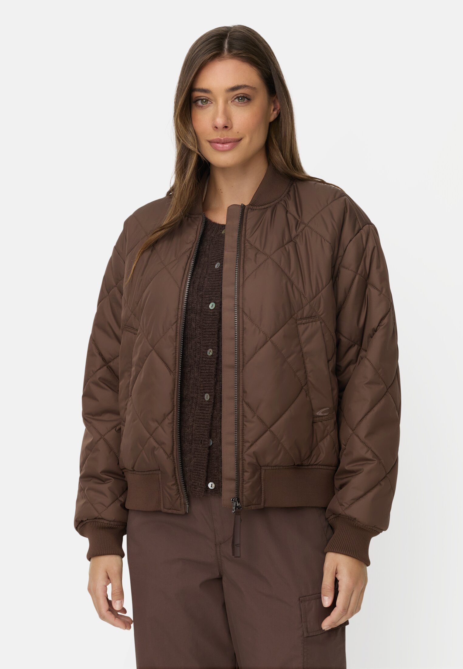 Vrouwen Oversized bomberjack met bedrukte voering Bruin gedragen voor