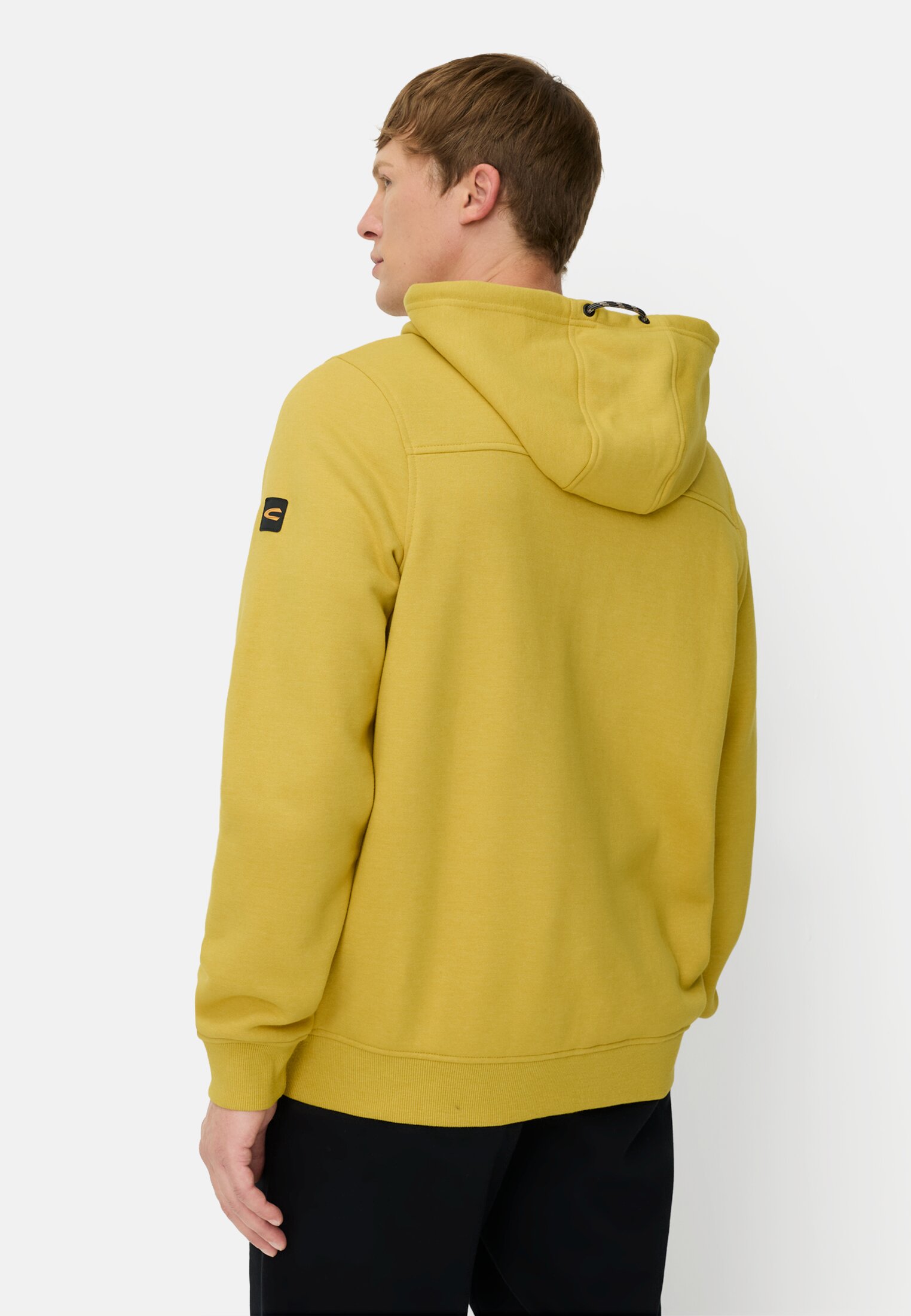 Herren Kapuzenjacke mit verstellbarem Kordelzug Gelb getragen hinten