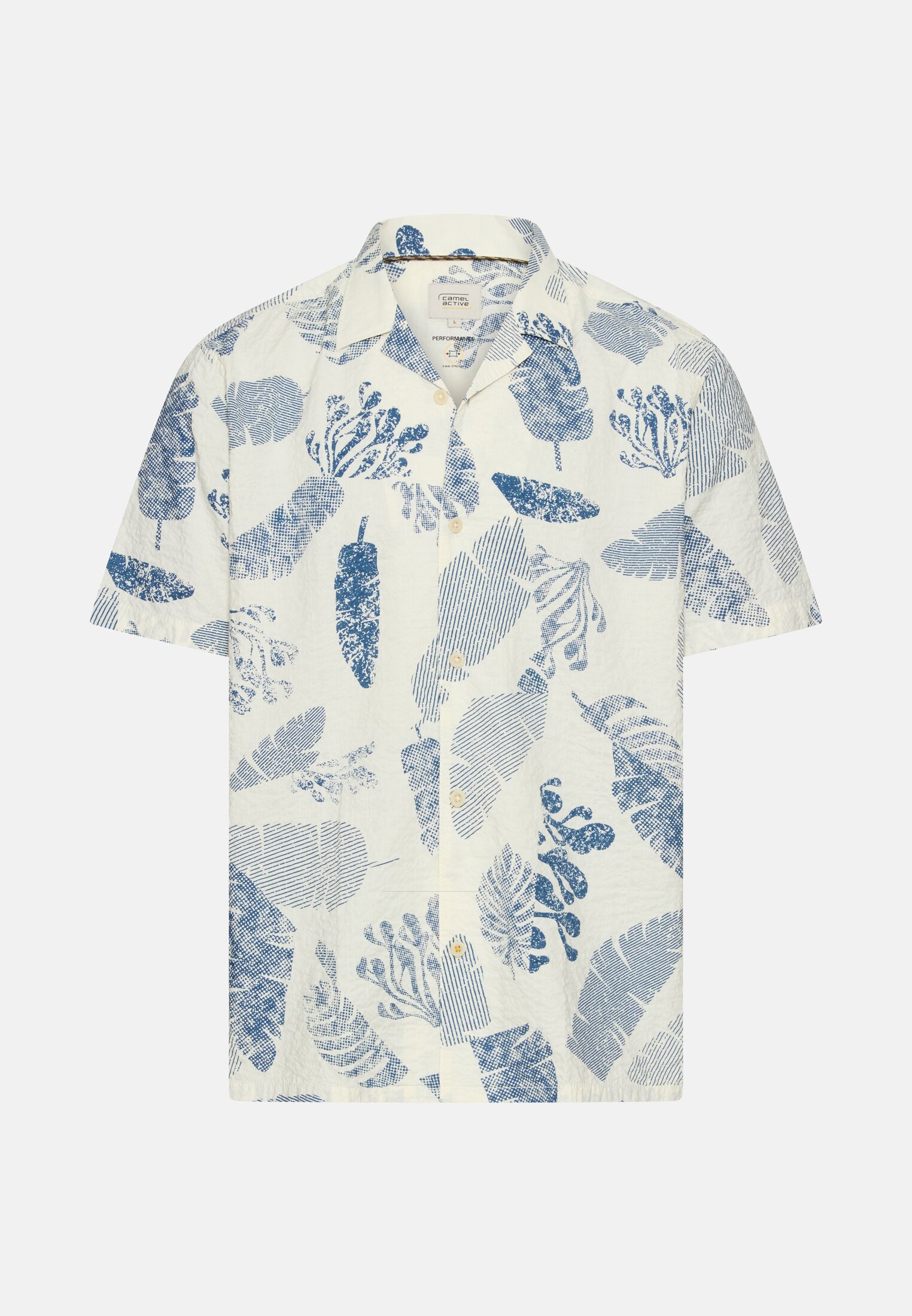 Heren Overhemd met korte mouwen van rekbaar materiaal Indigoblauw frontaal voor