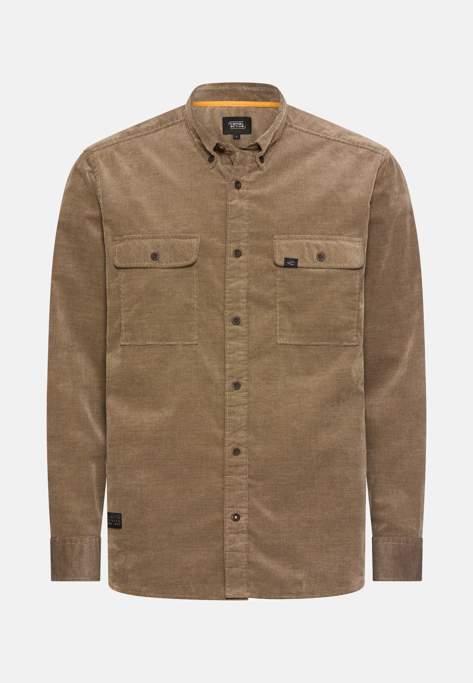 Men Corduroy shirt with 2-way stretch Sepia brown frontal front