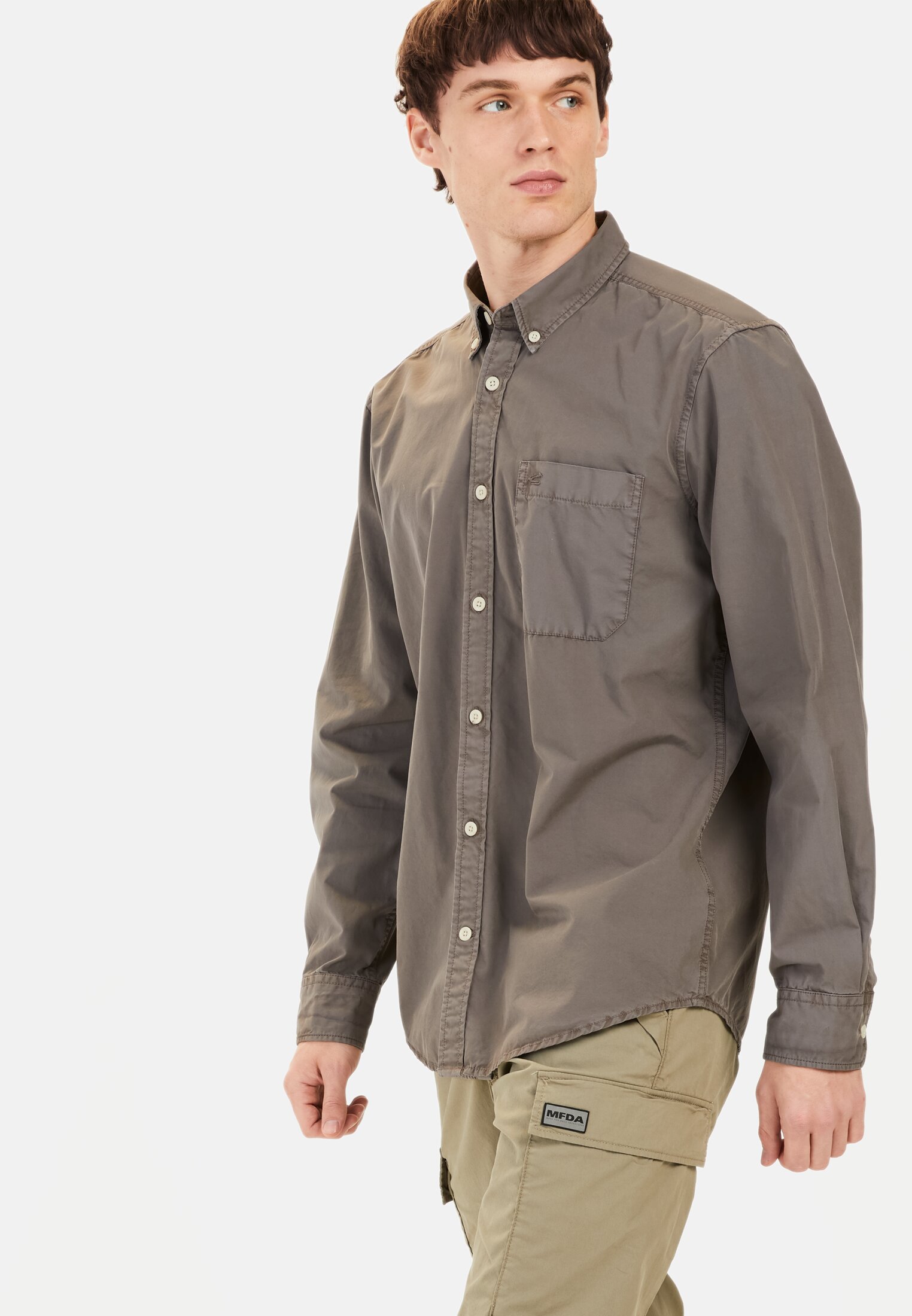 Men Cotton shirt with chest pocket Grey worn emotional