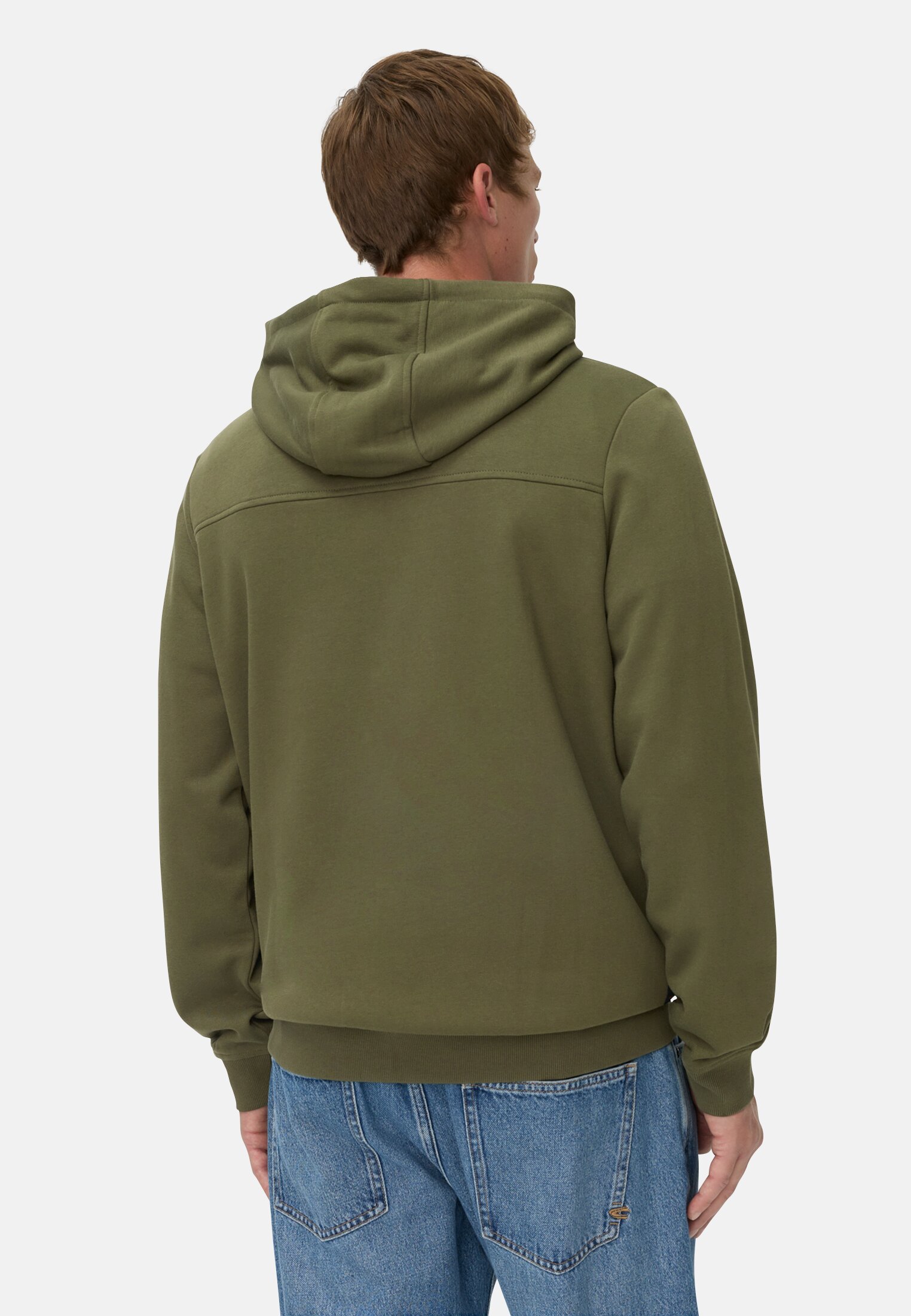 Herren Sweatjacke mit Kapuze Waldgrün getragen hinten