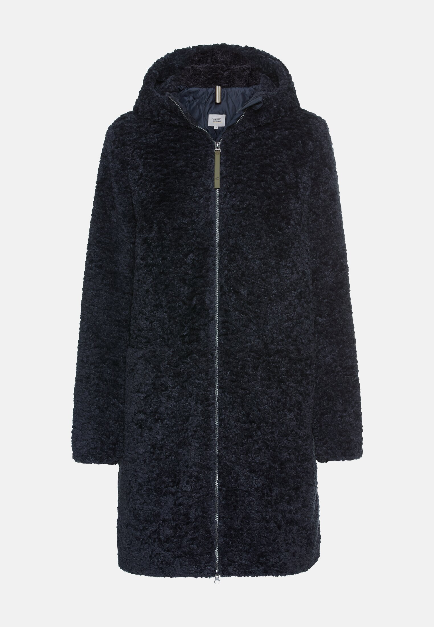 Damen Teddy Mantel mit Kapuze Navy frontal vorn