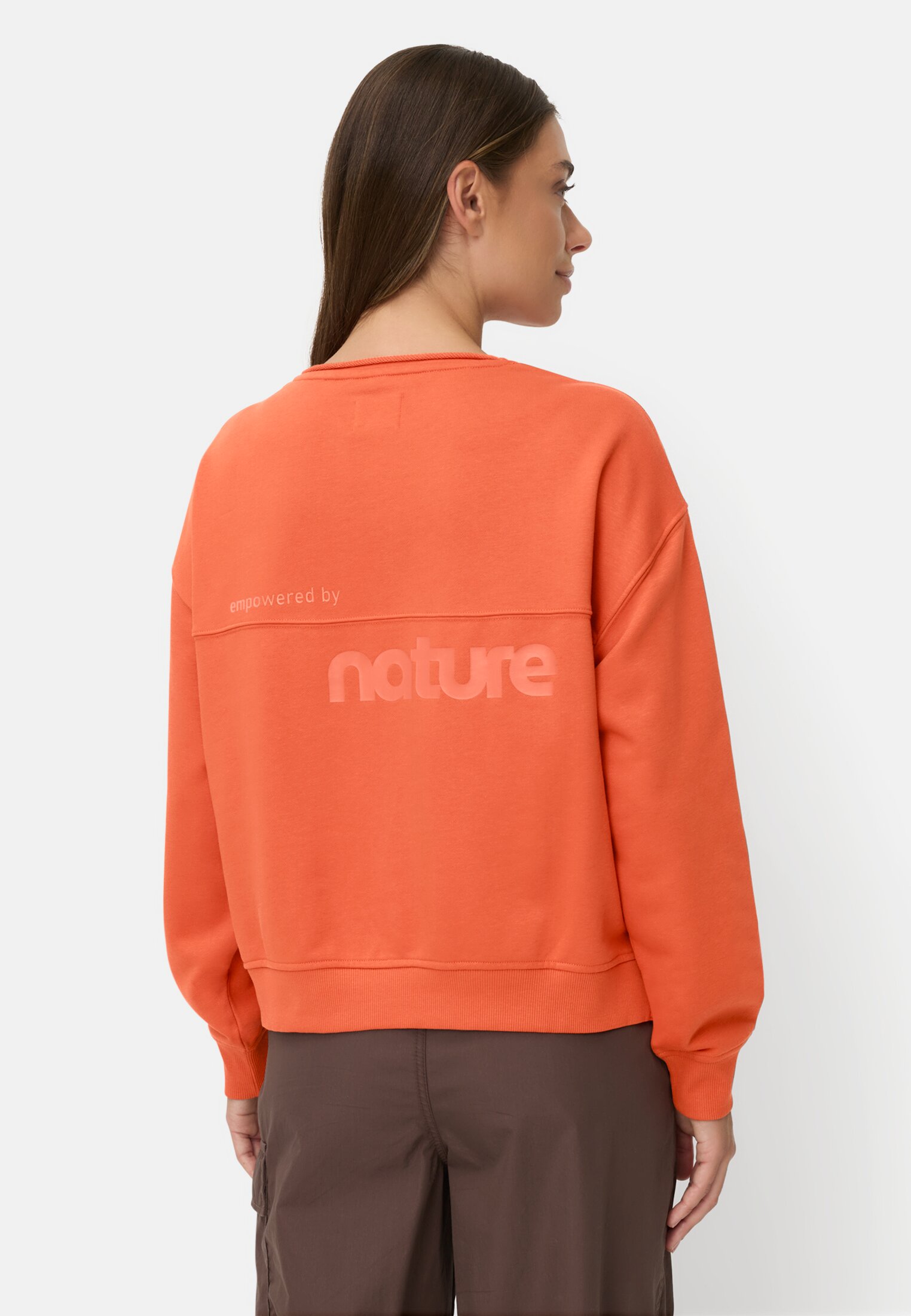 Vrouwen Sweatshirt van katoenmix Oranje gedragen achter