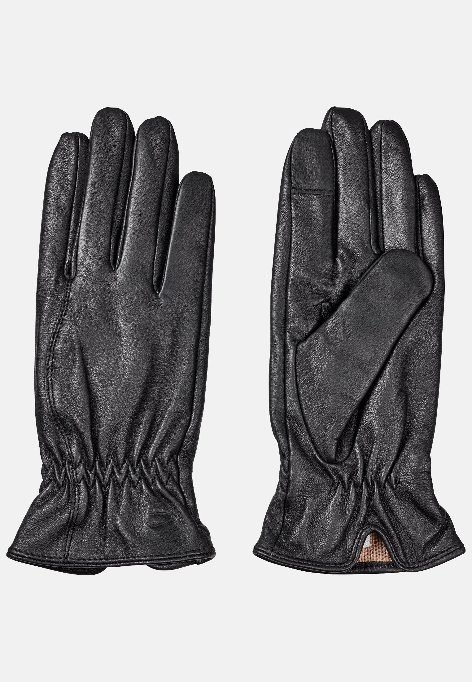 Women Leather gloves with light knitted lining Black frontal back