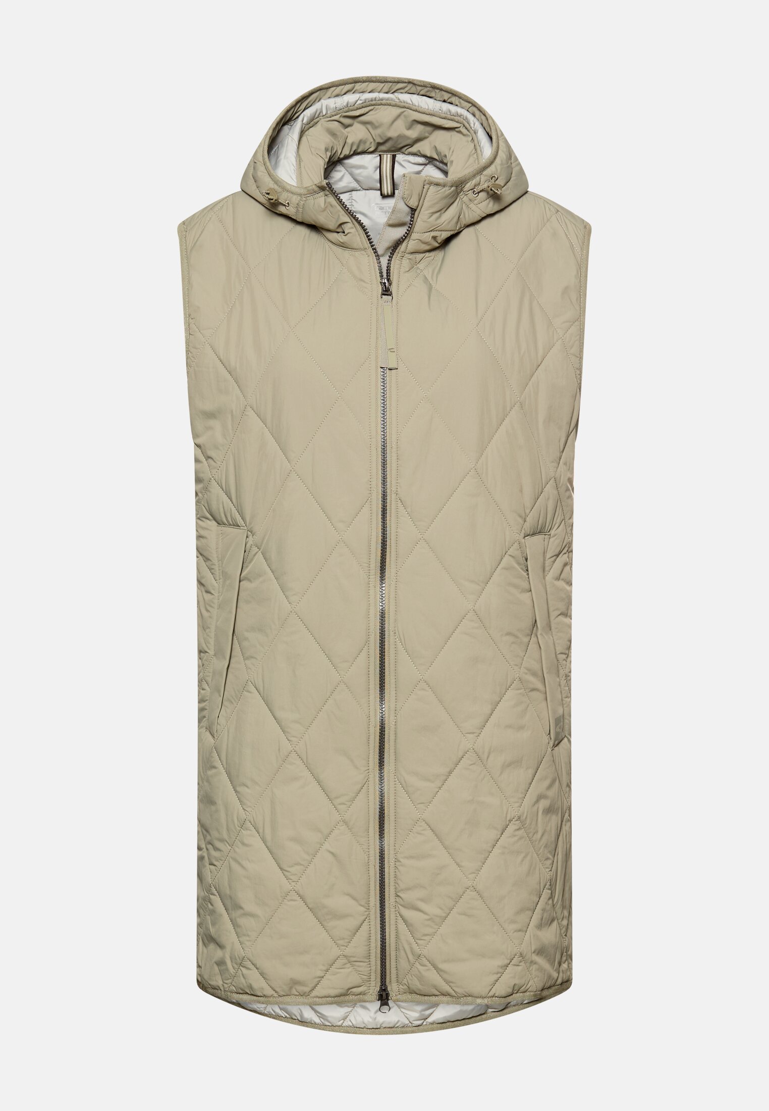 Damen Lange Weste mit Kapuze Salbei frontal vorn