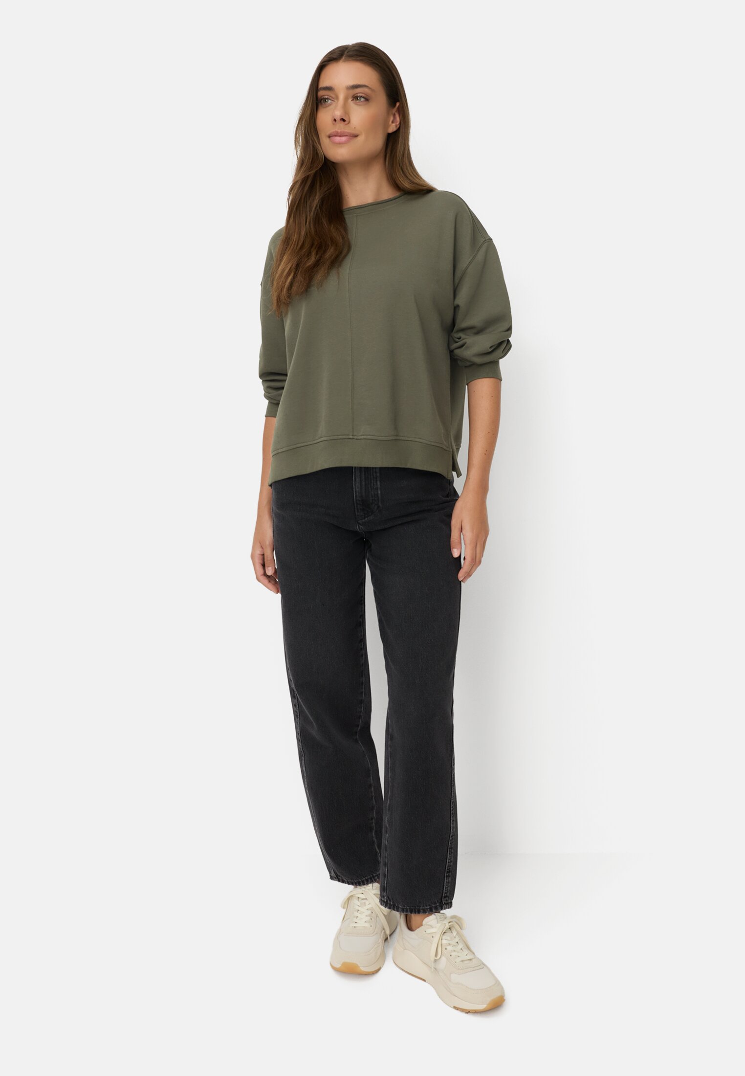 Vrouwen Sweatshirt van katoenmix Donkergroen gedragen voor lichaam compleet