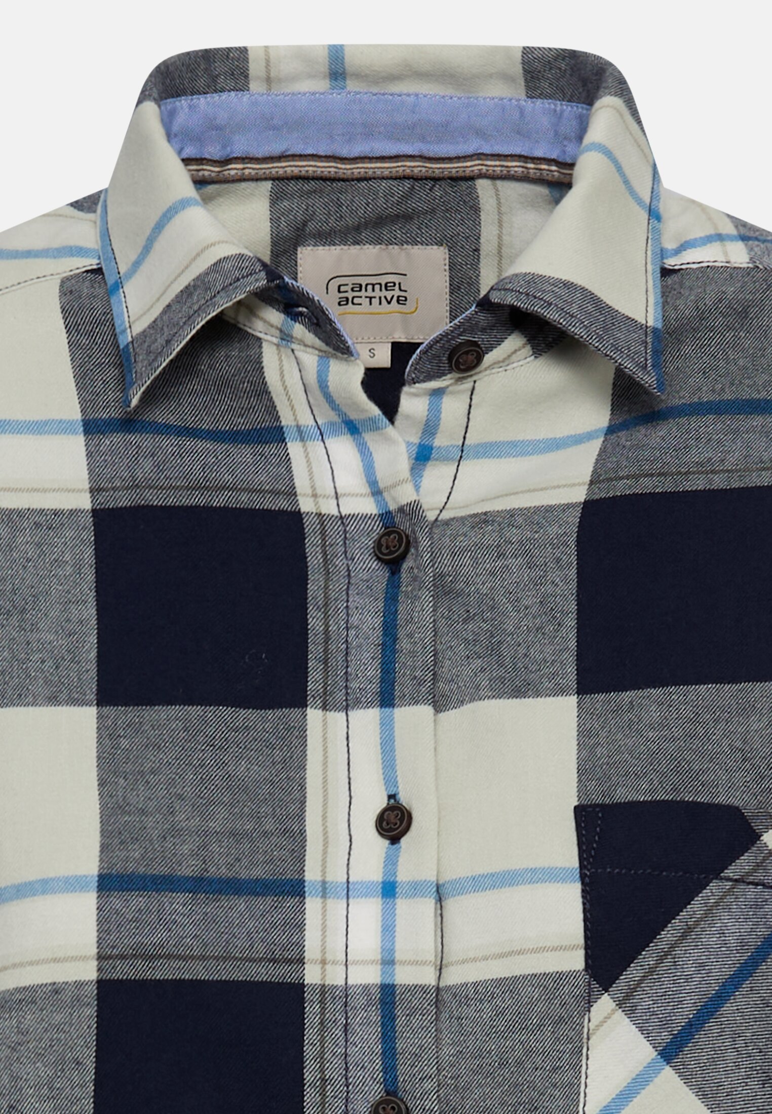 Women Chequered blouse with a breast pocket Dark blue and white front close