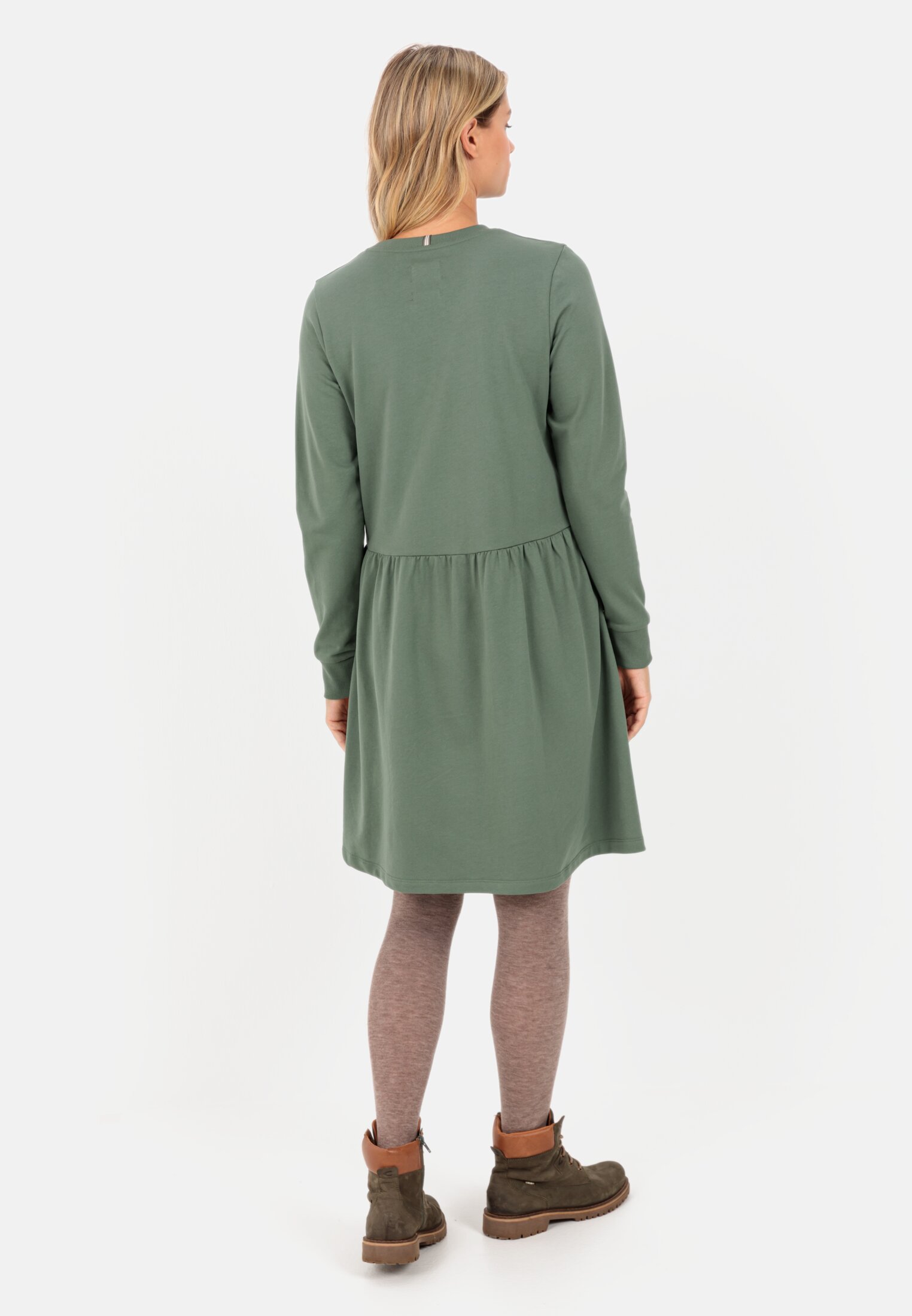 Damen Sweatkleid aus Organic Cotton Khaki getragen hinten
