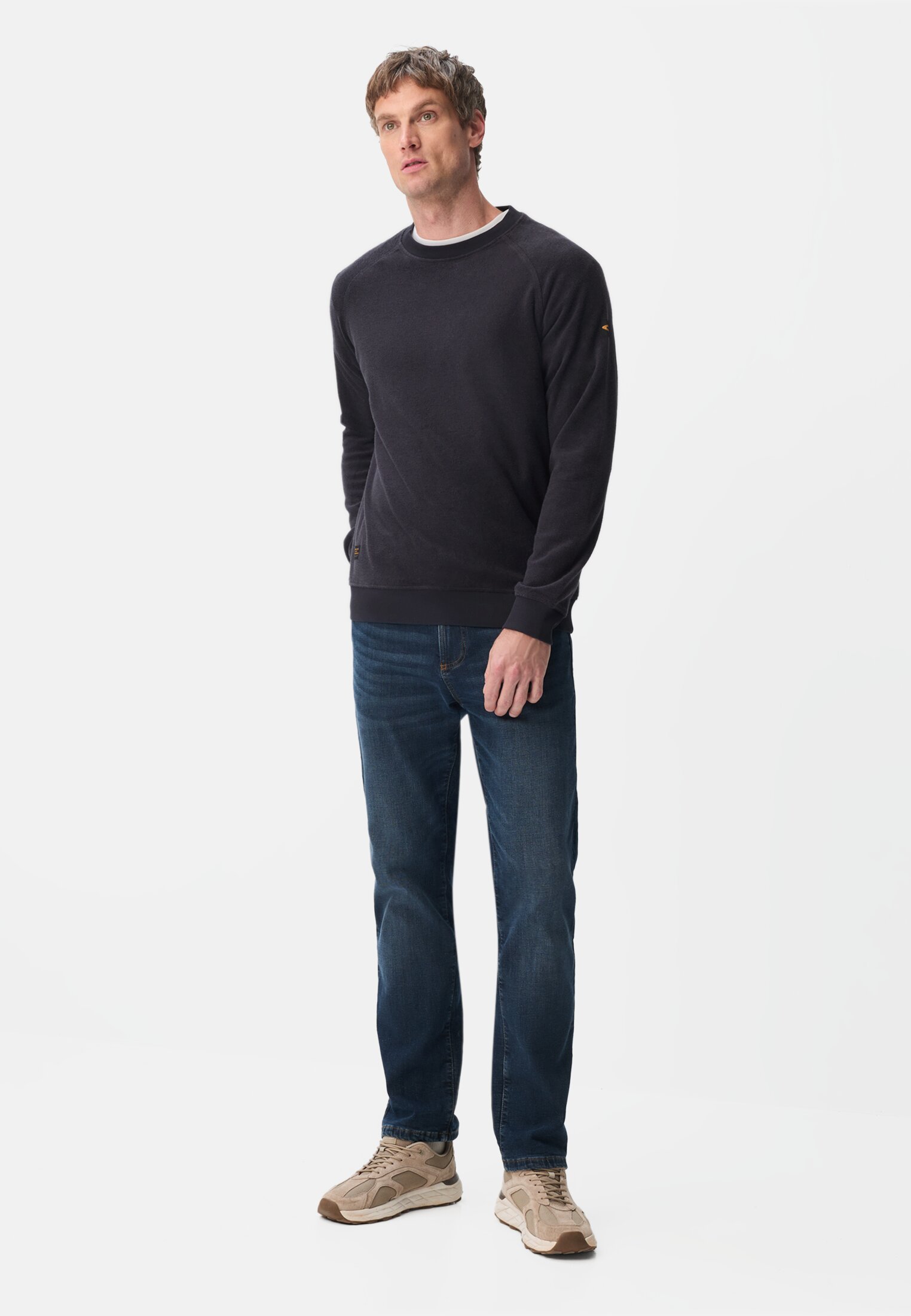 Heren Frottee sweater met zachte binnenkant Marineblauw gedragen voor lichaam compleet