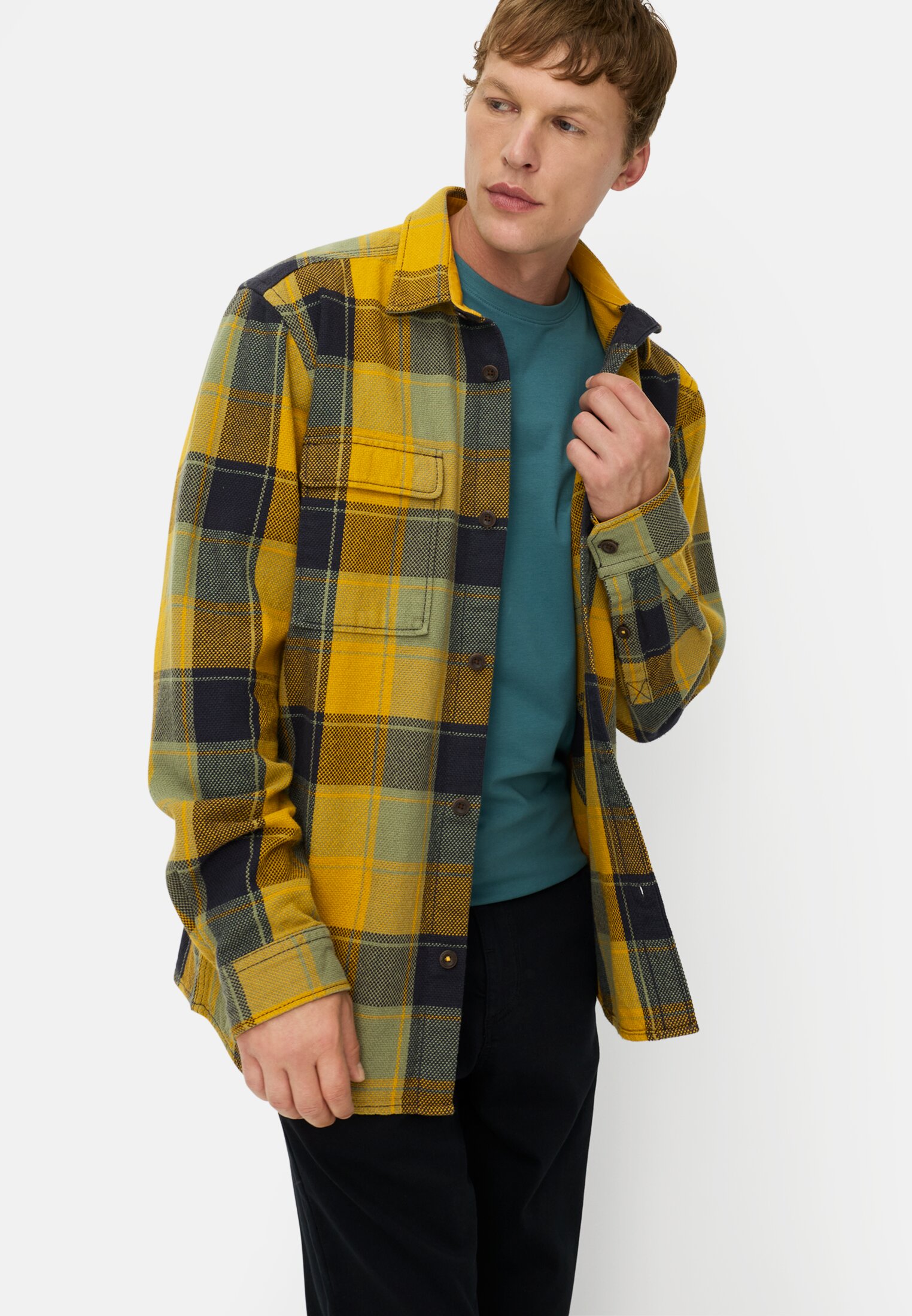 Men Plaid shirt with flap pockets Yellow worn emotional