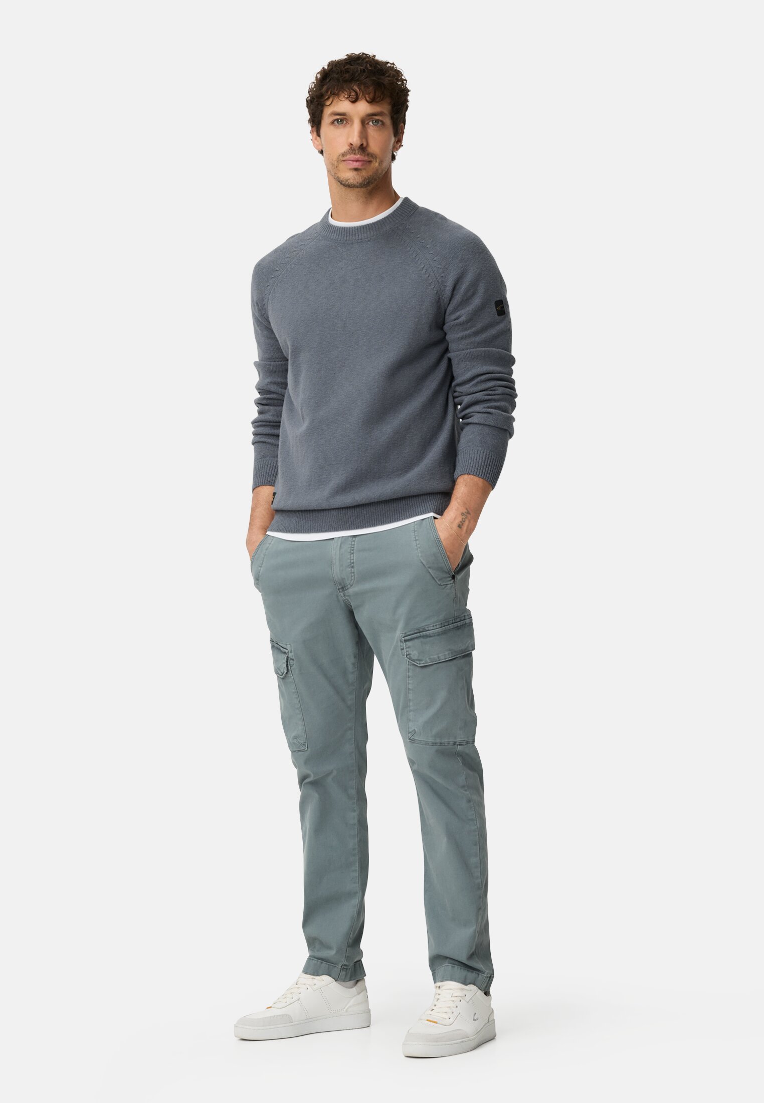 Heren Trui met ronde hals Blauw gedragen voor lichaam compleet 