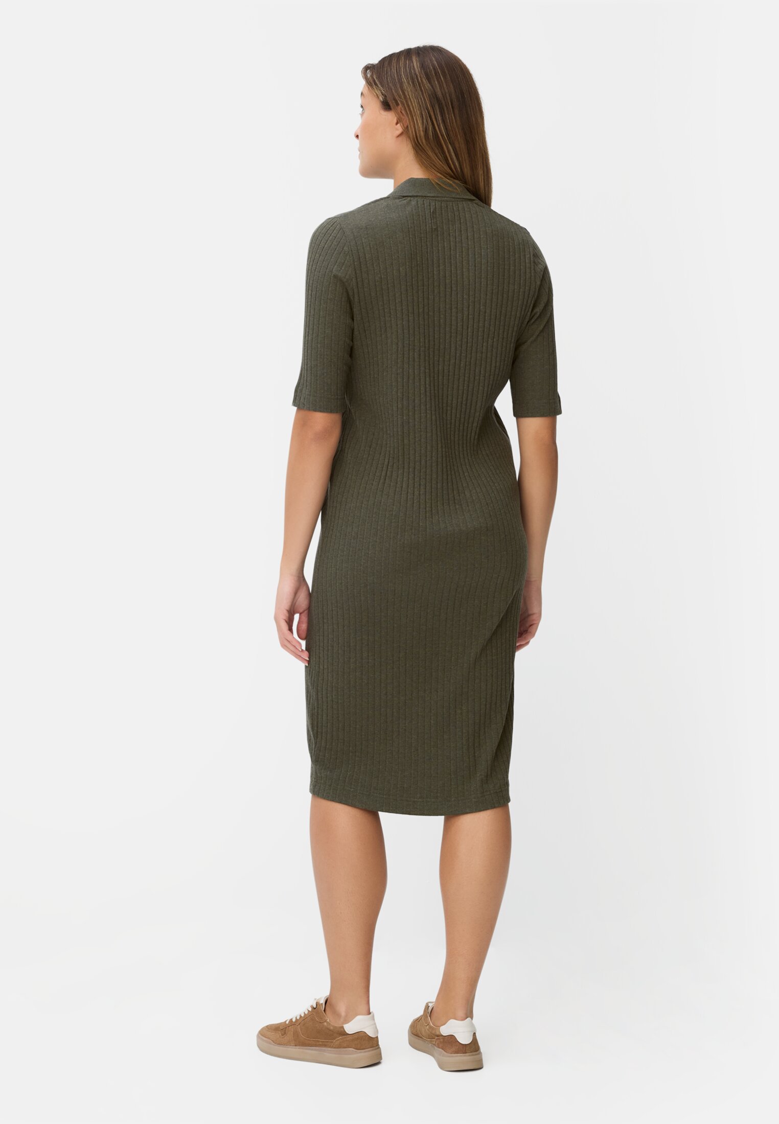 Damen Kleid aus Baumwollgemisch Dunkelgrün getragen hinten