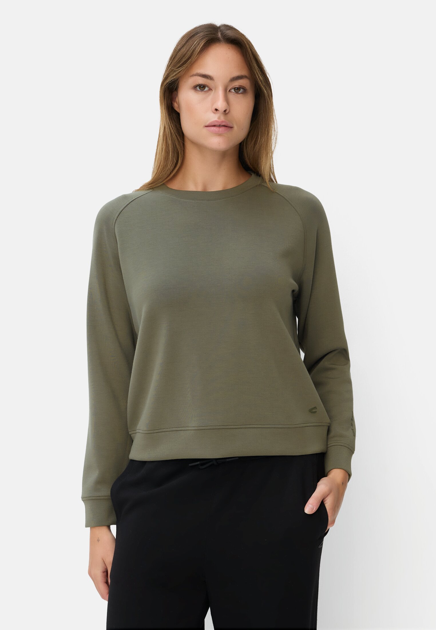 Women Sweatshirt with raglan sleeves Dark Green worn front