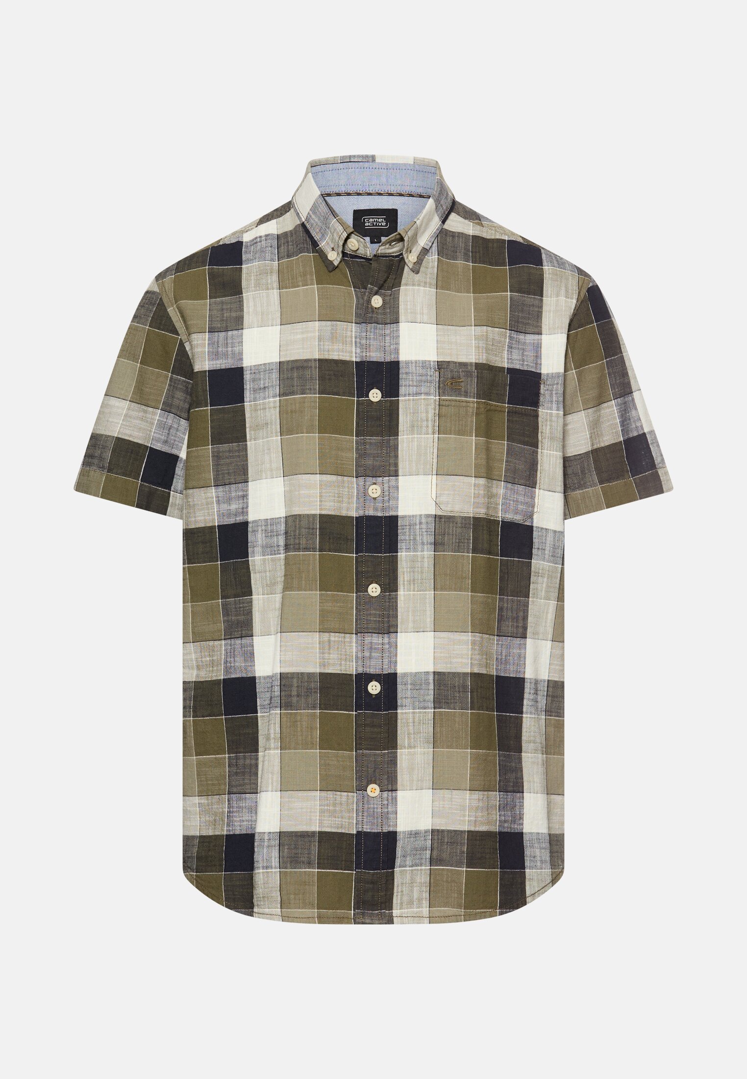 Men Checkered shirt made of pure cotton Olive Green frontal front
