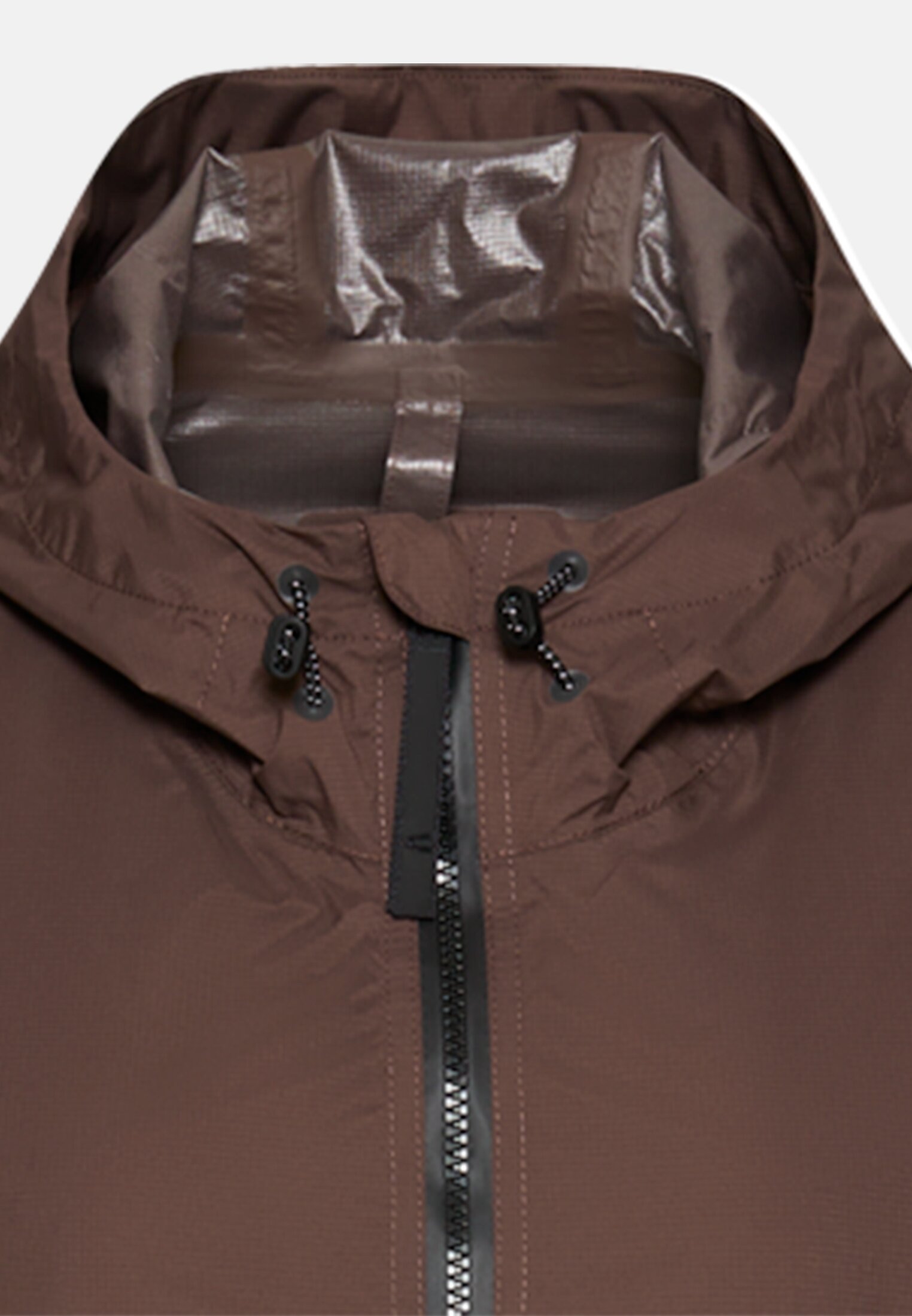 Damen teXXXactive® Regenmantel mit verstellbarer Kapuze Braun vorne nah