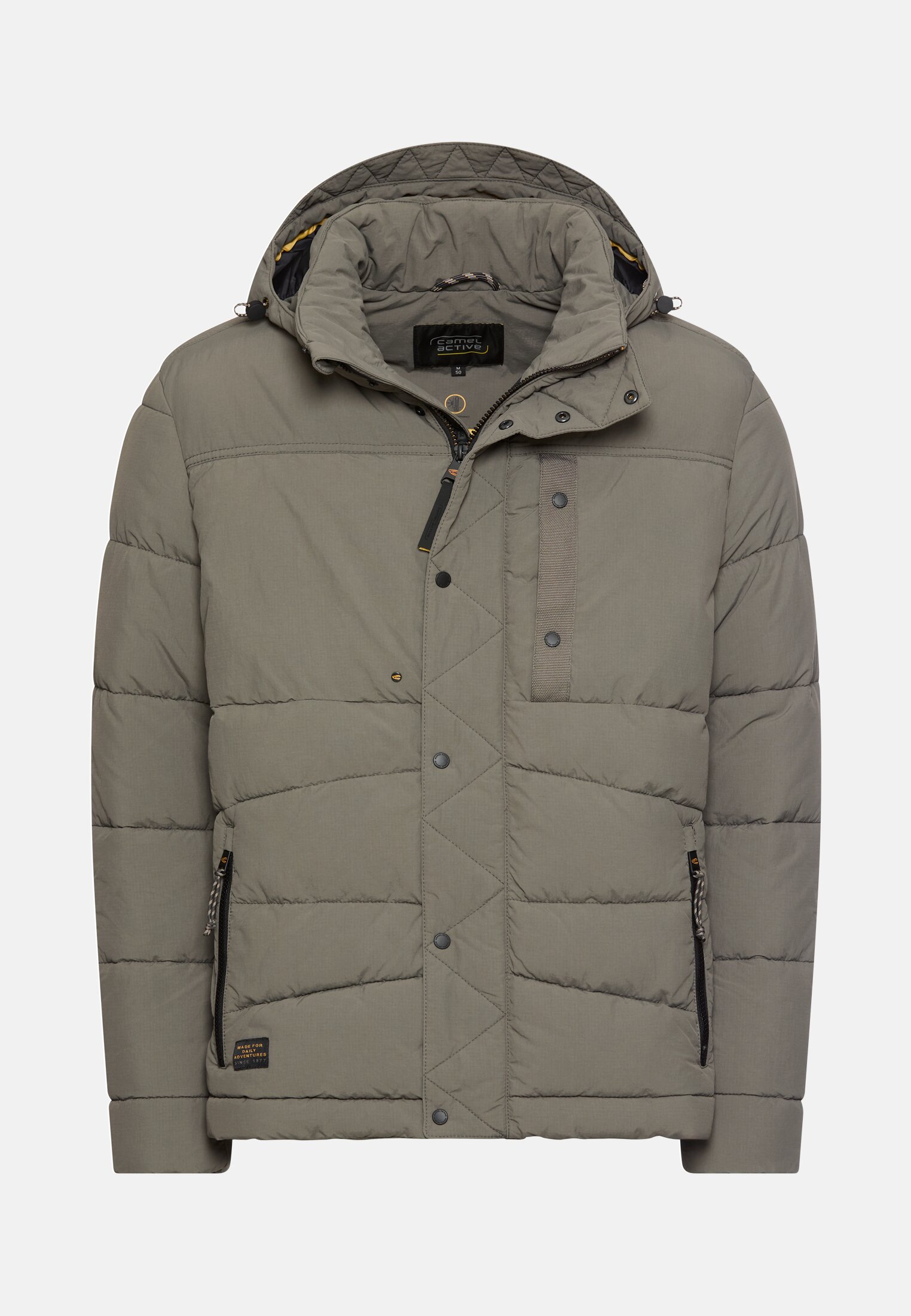 Herren Gesteppte Daunenjacke mit abnehmbarer Kapuze Graugrün frontal vorn