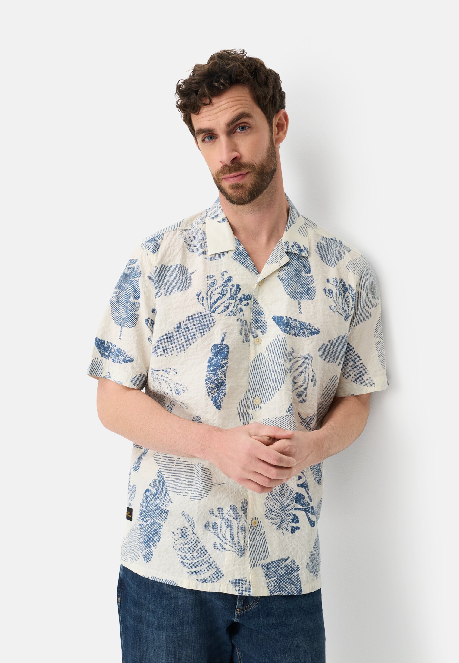 Heren Overhemd met korte mouwen van rekbaar materiaal Indigoblauw gedragen emotional