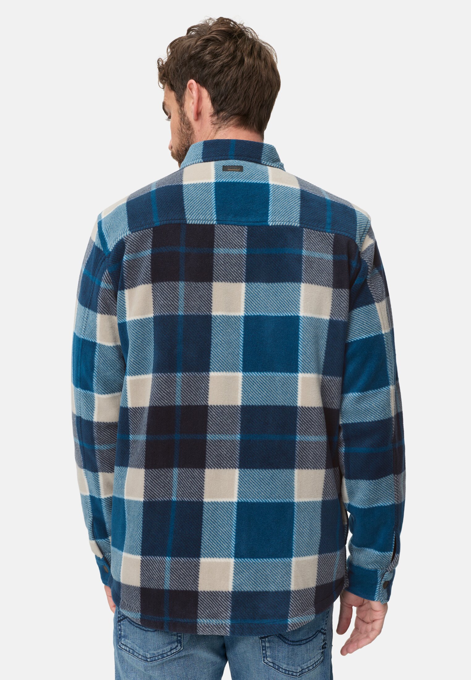 Heren Overshirt met zakken Waterblauw gedragen achter