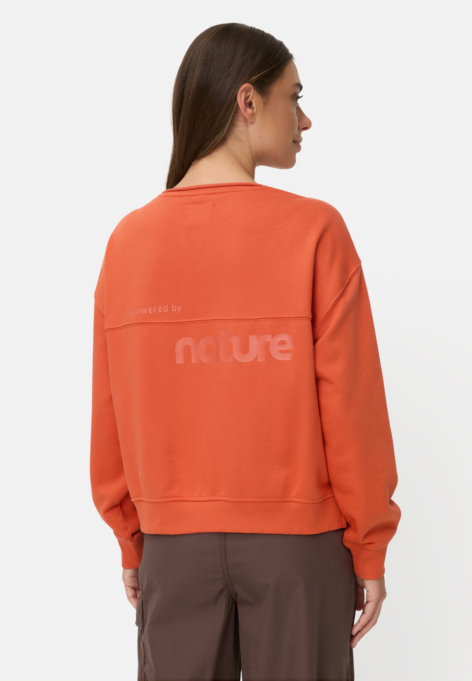 Damen Sweatshirt aus Baumwollgemisch Orange getragen hinten