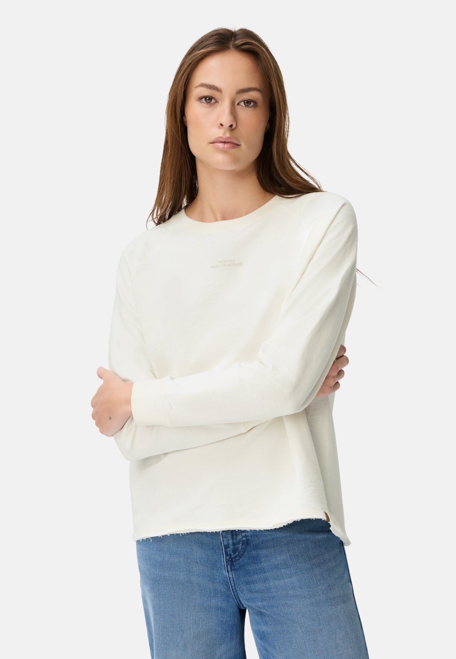 Women Sweatshirt with raglan sleeves Milk white worn front