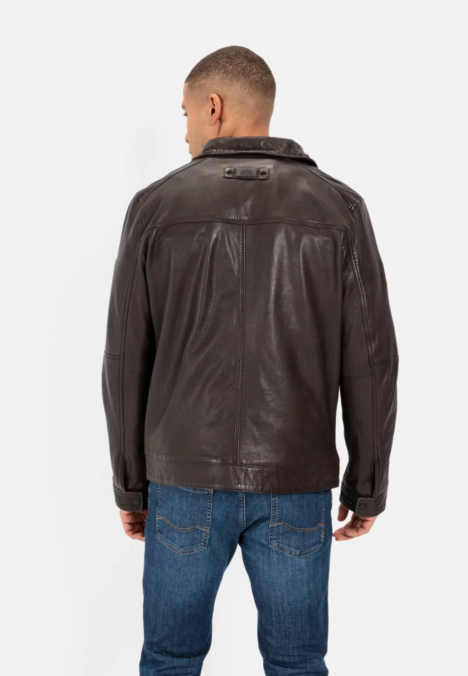 Leather blouson for Men in brown camel active