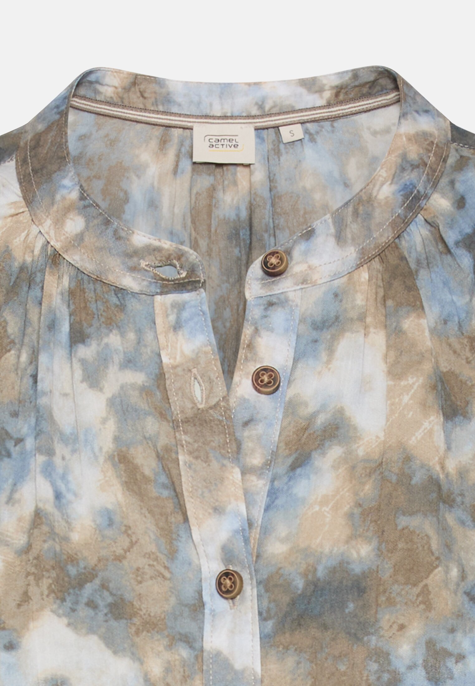 Women Cotton blouse with raglan sleeves Blue-Beige front close