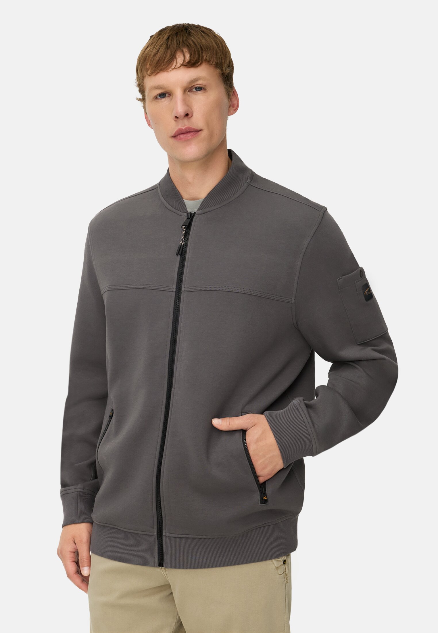 Men fleXXXactive® Sweat Jacket made from scuba jersey Graphite grey worn front