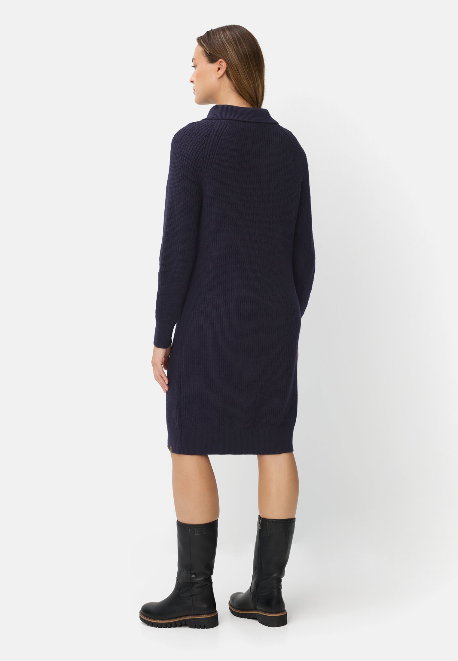 Vrouwen Gebreide jurk met rits Donkerblauw gedragen achter