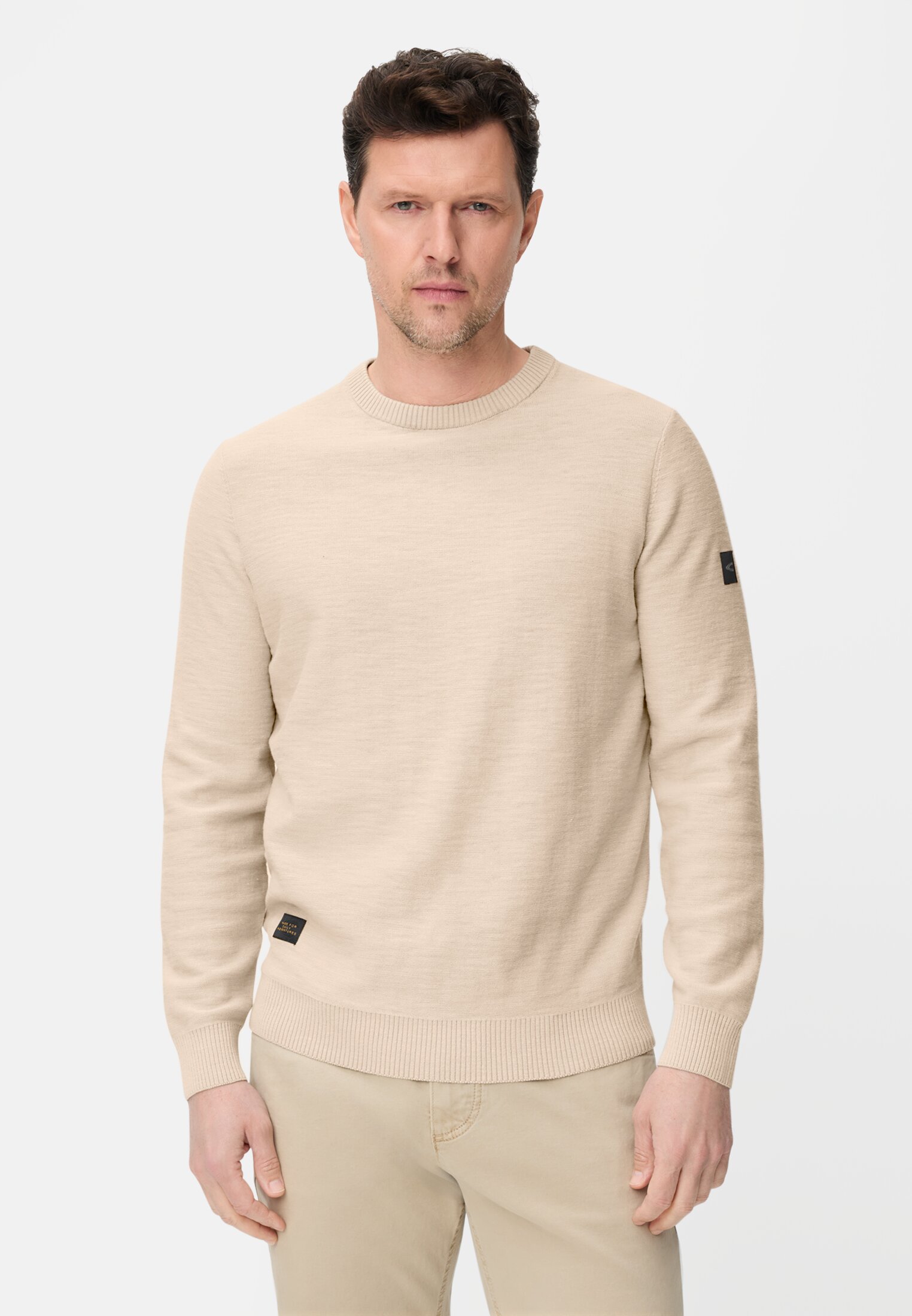 Heren Gebreide trui van puur katoen Beige gedragen voor