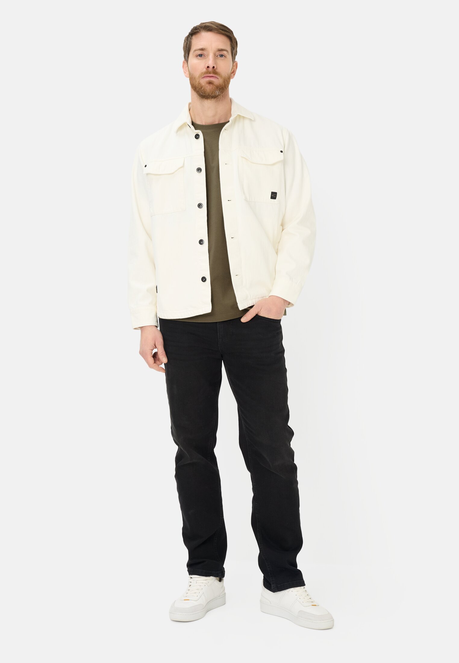 Heren T-shirt van puur katoen Olijfgroen gedragen voor lichaam compleet