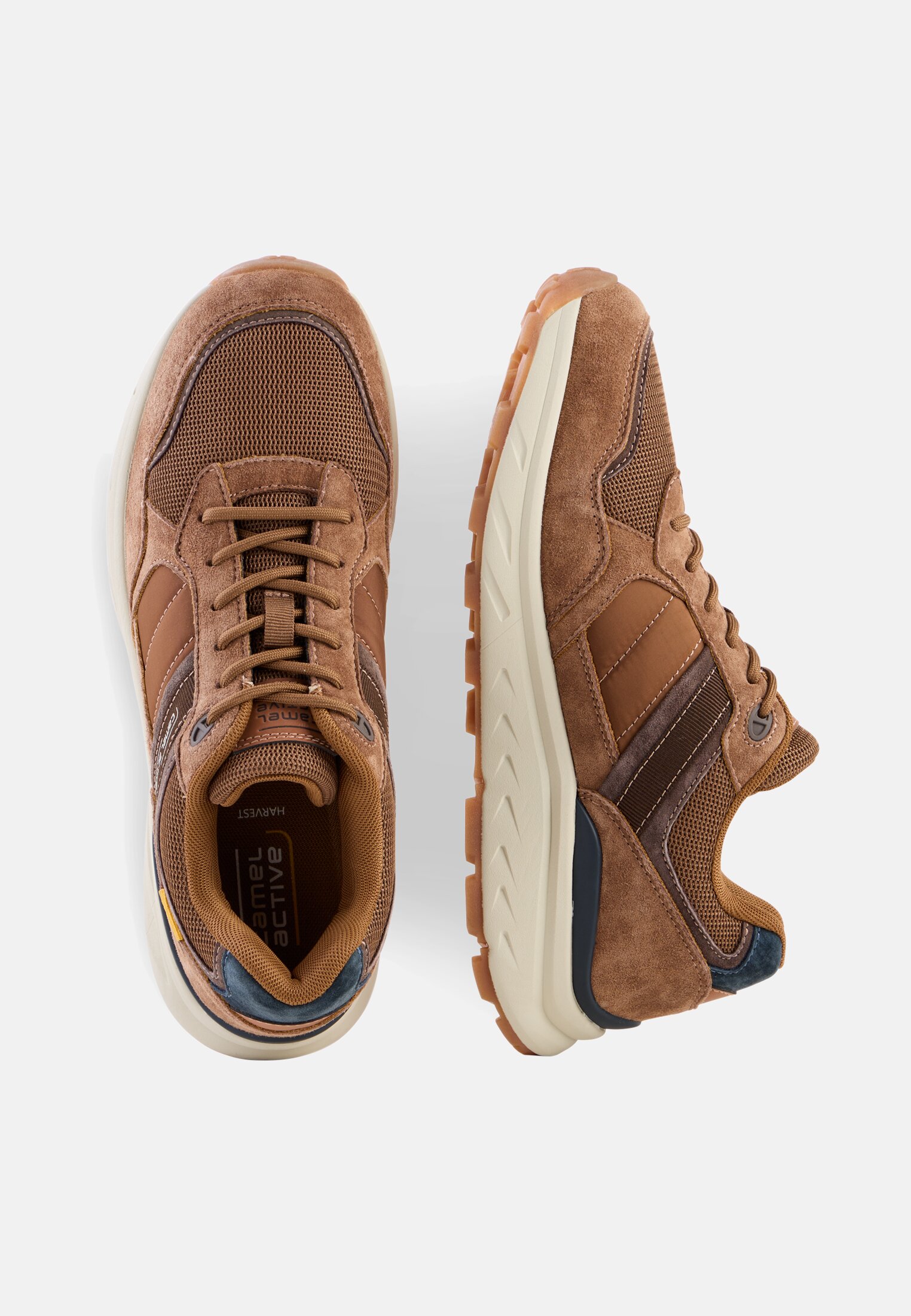 Men Sneakers made from nubuck and textile mix with comfort sole Cognac frontal top