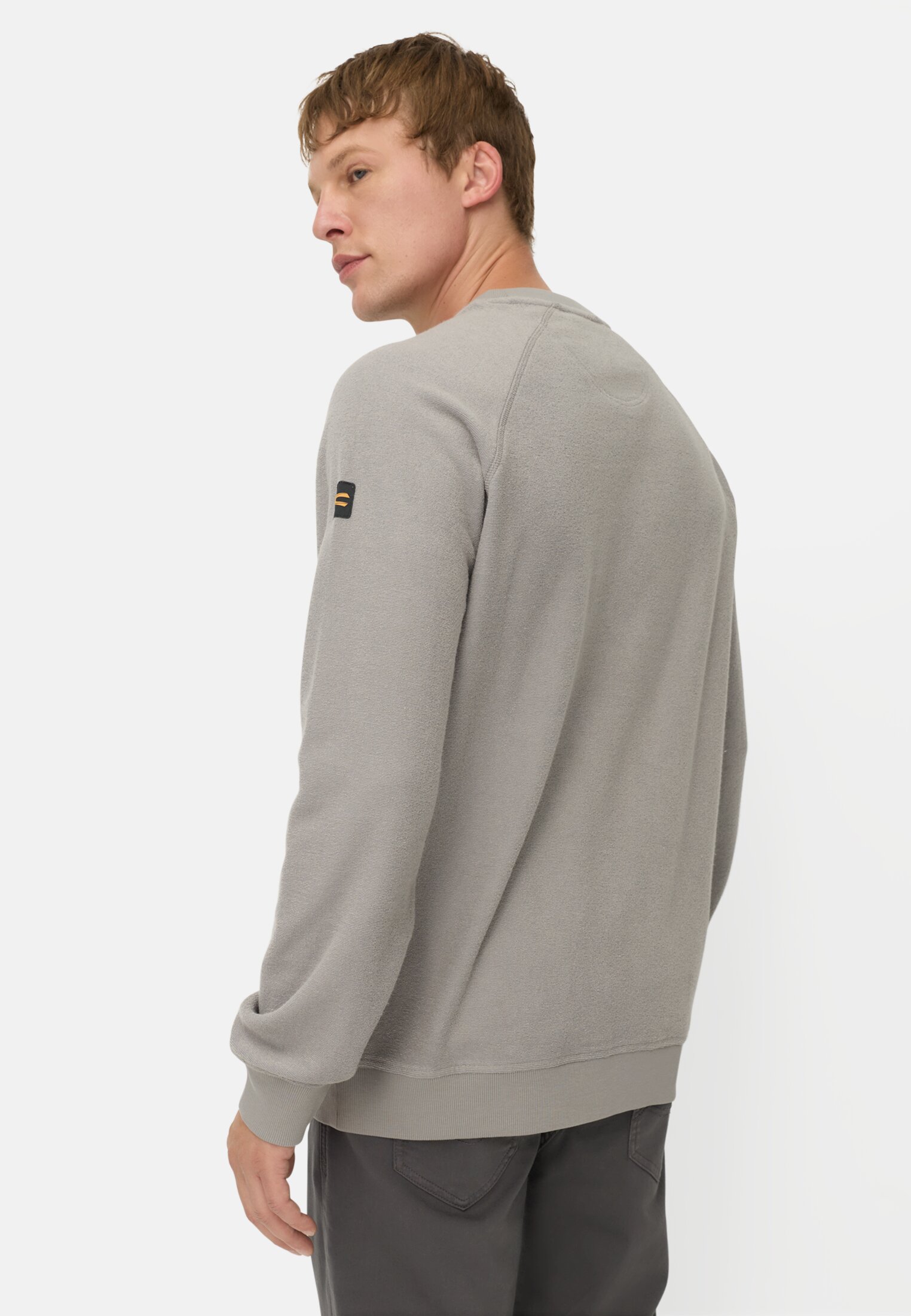 Men Terry sweatshirt with soft inner material Grey worn back