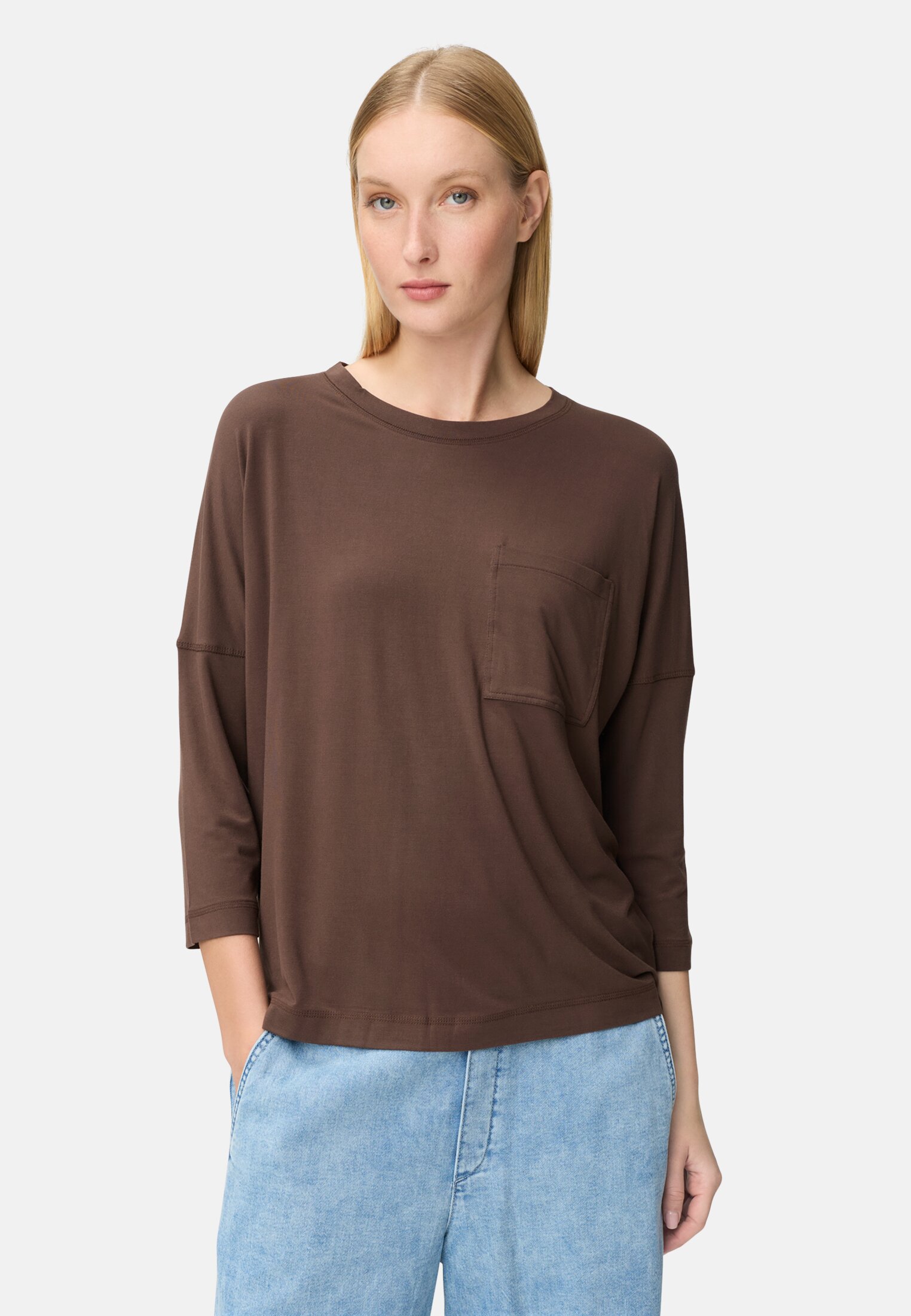 Vrouwen T-shirt met 3/4-mouwen Bruin gedragen voor