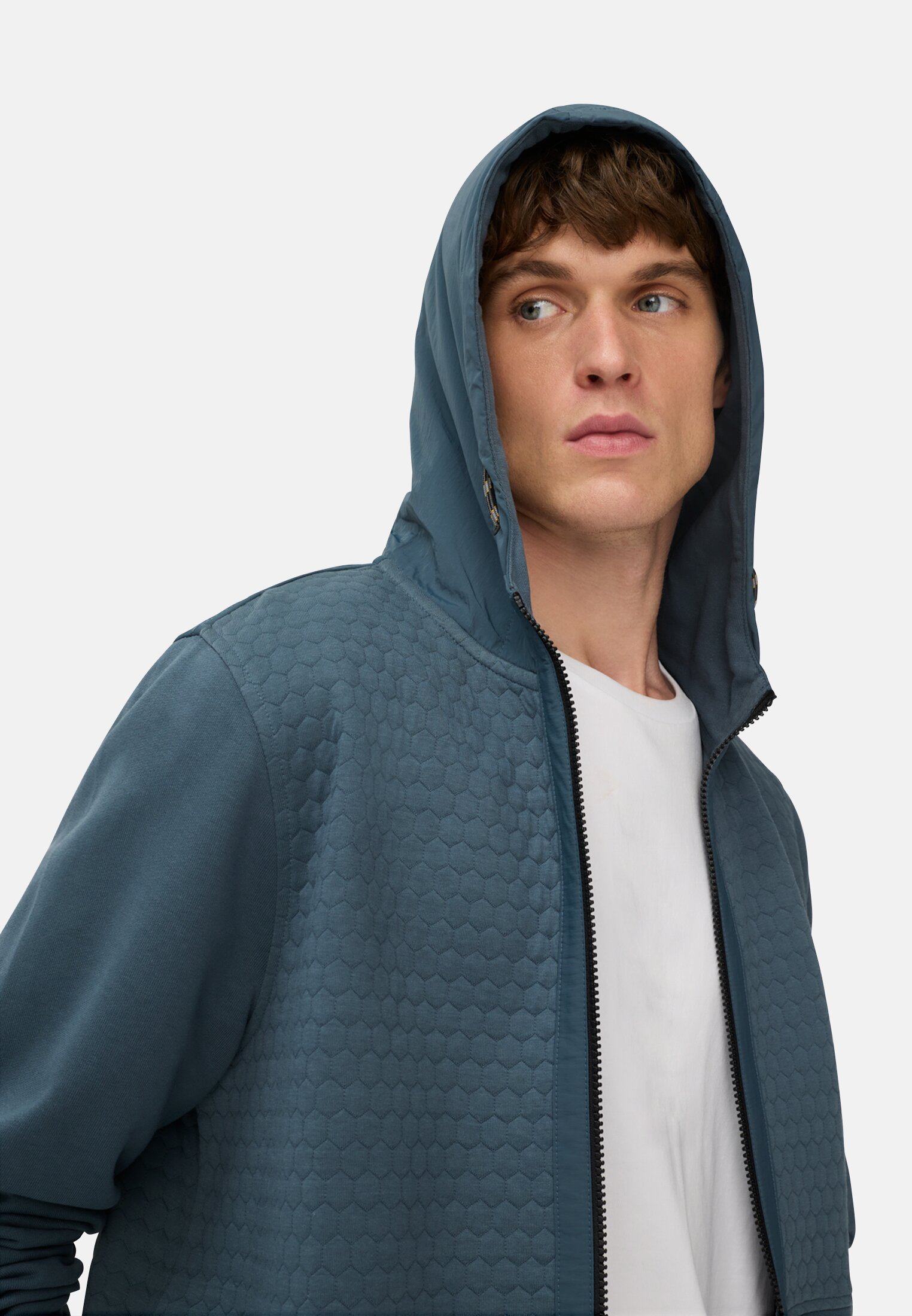Men Sweat jacket with hood Ink blue worn emotional