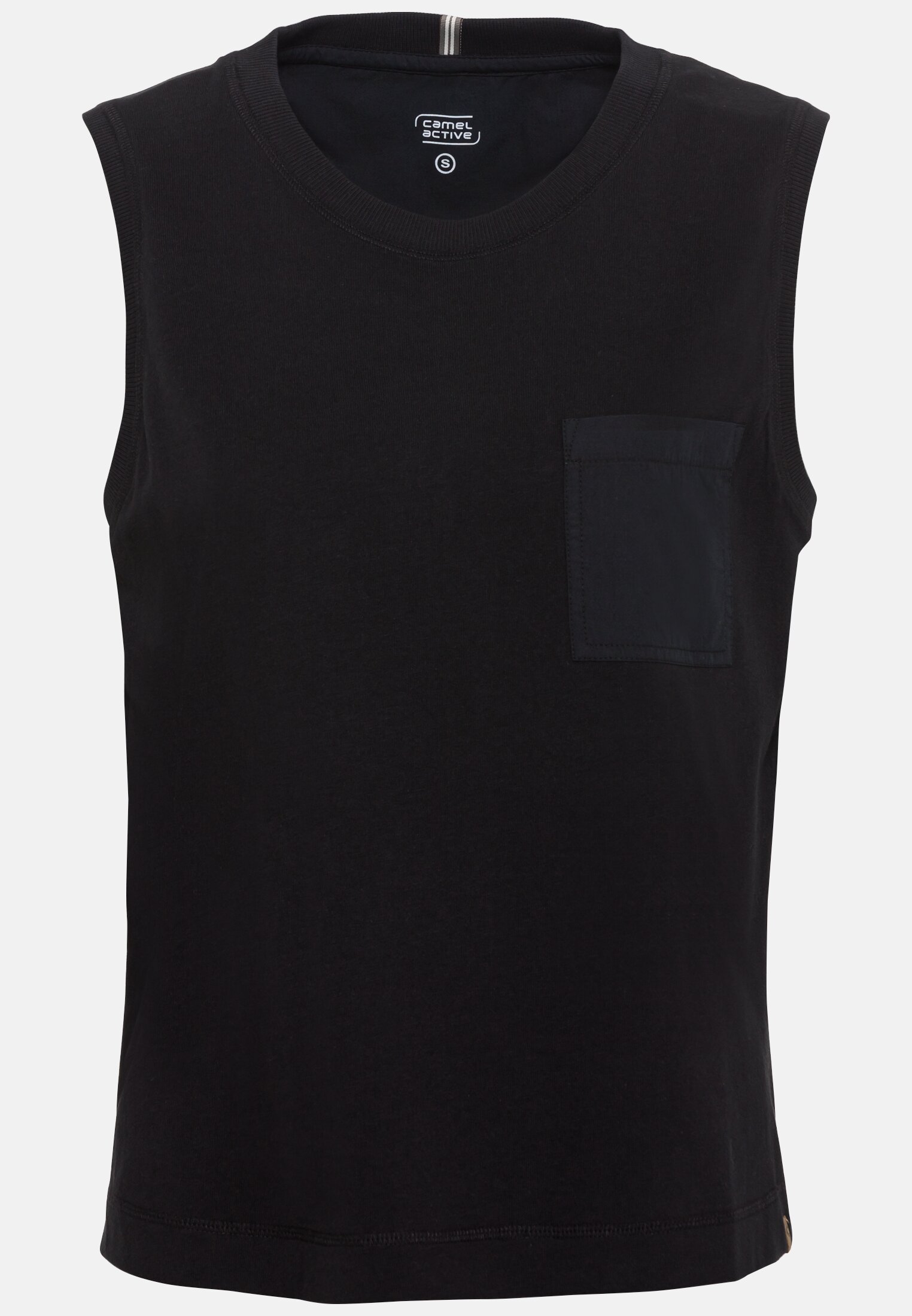 Women Sleeveless T-shirt with chest pocket Black frontal front