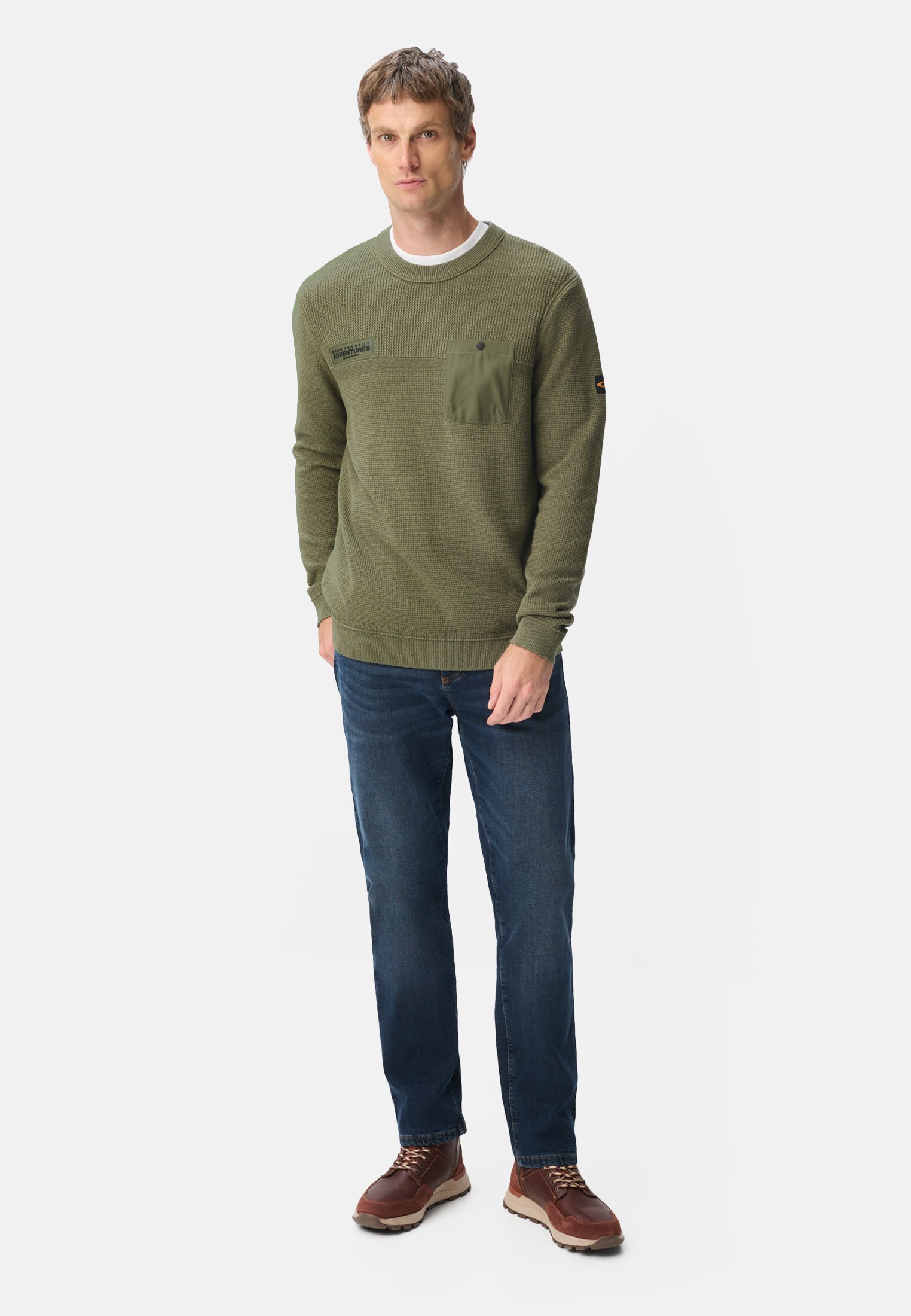 Men Knitted sweater with chest pocket Chlorophyll worn front full body