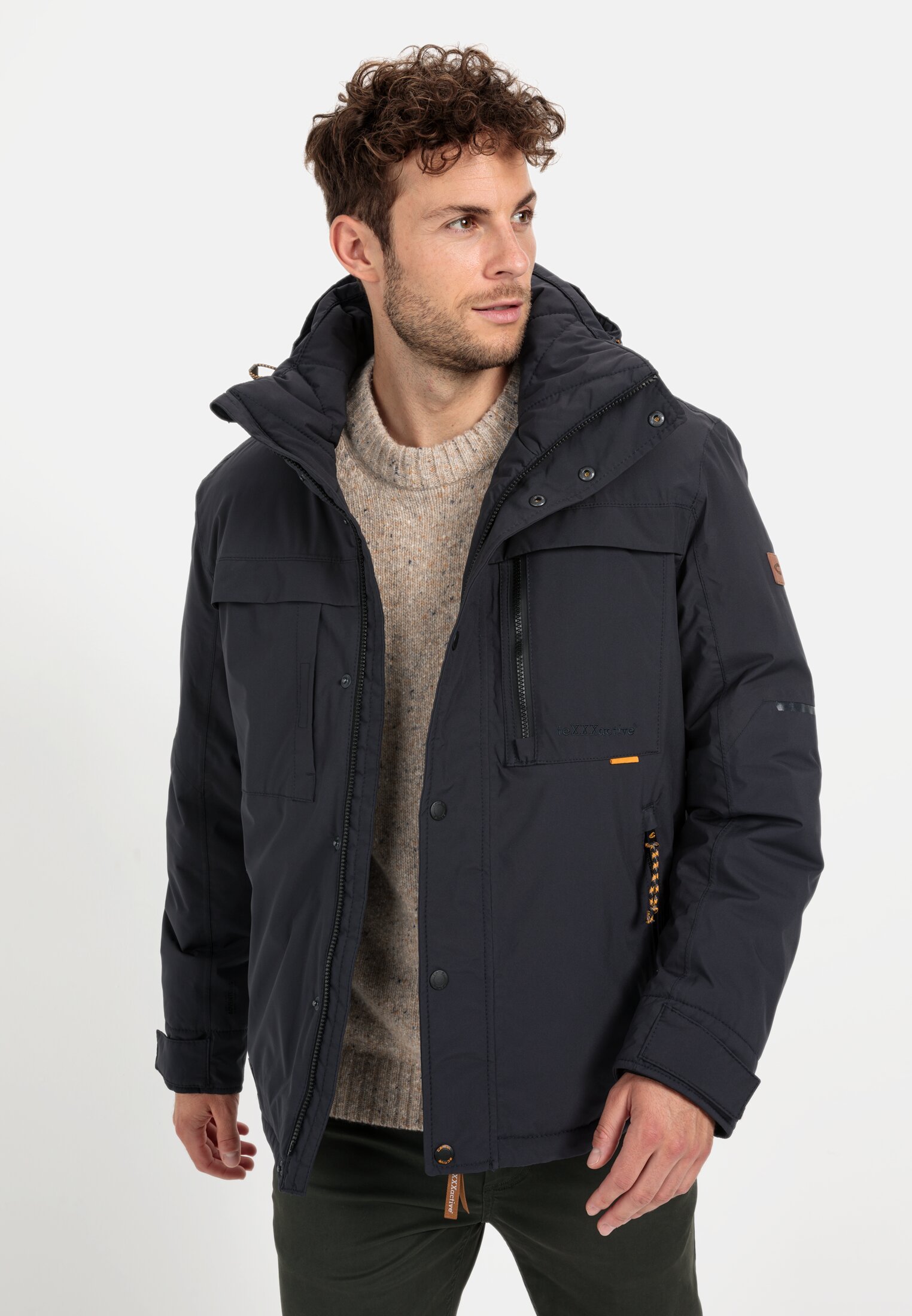 Men teXXXactive® functional jacket with detachable hood Dark Blue worn front