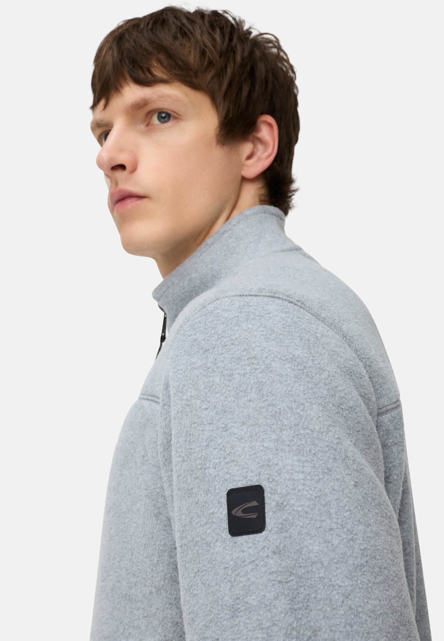 Men Fleece jacket with chest pocket Stone gray worn detail close
