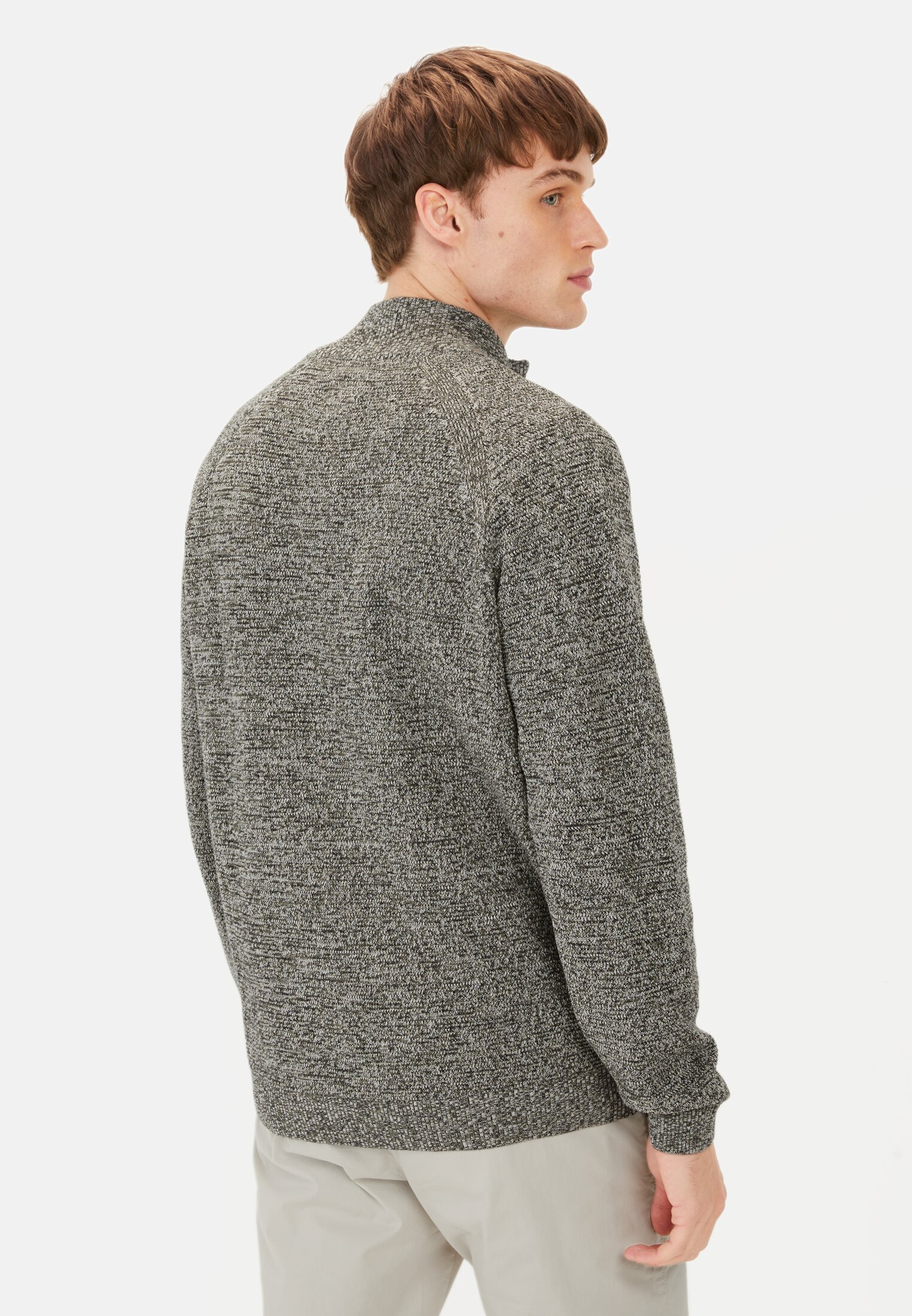 Men Cardigan made from cotton Khaki worn back