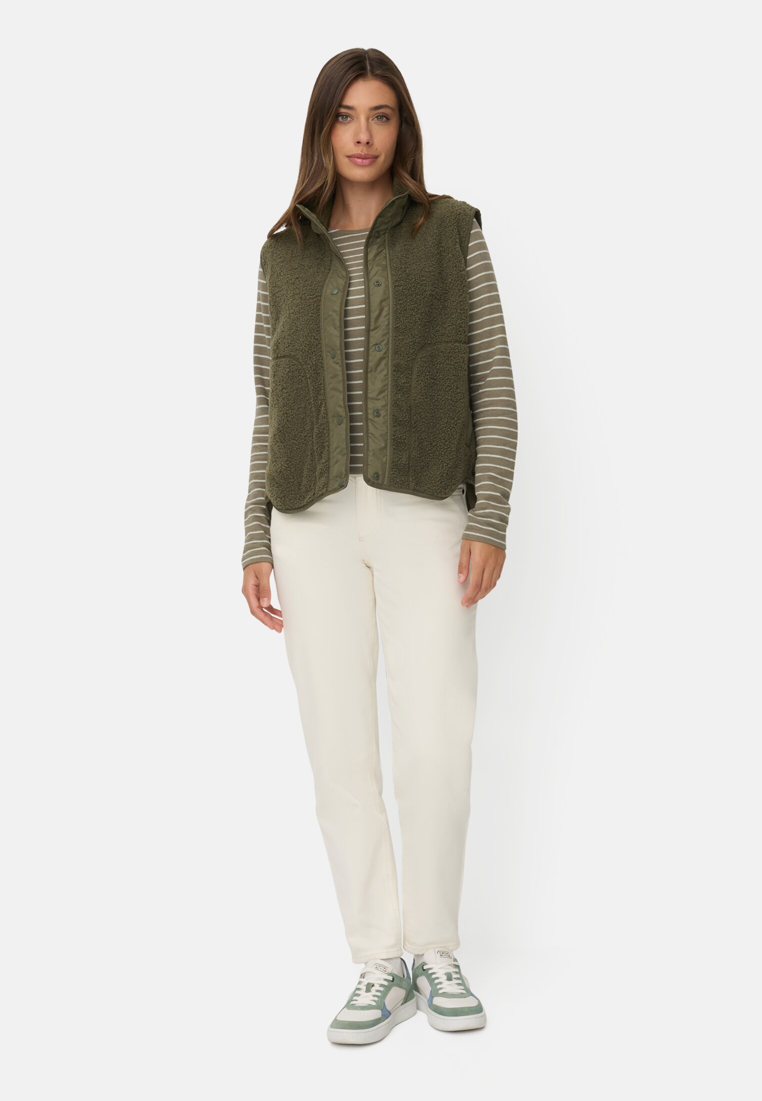 Women Short vest with reflective details Dark green worn front full body