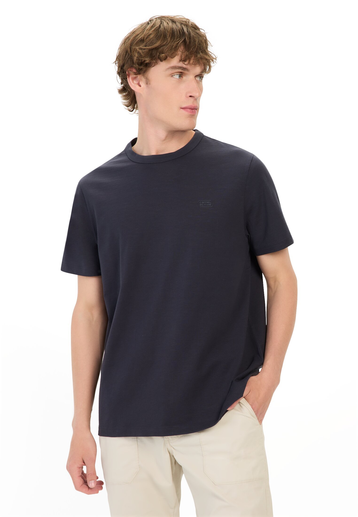 Men Organic T-shirt made of pure cotton Navy blue worn front