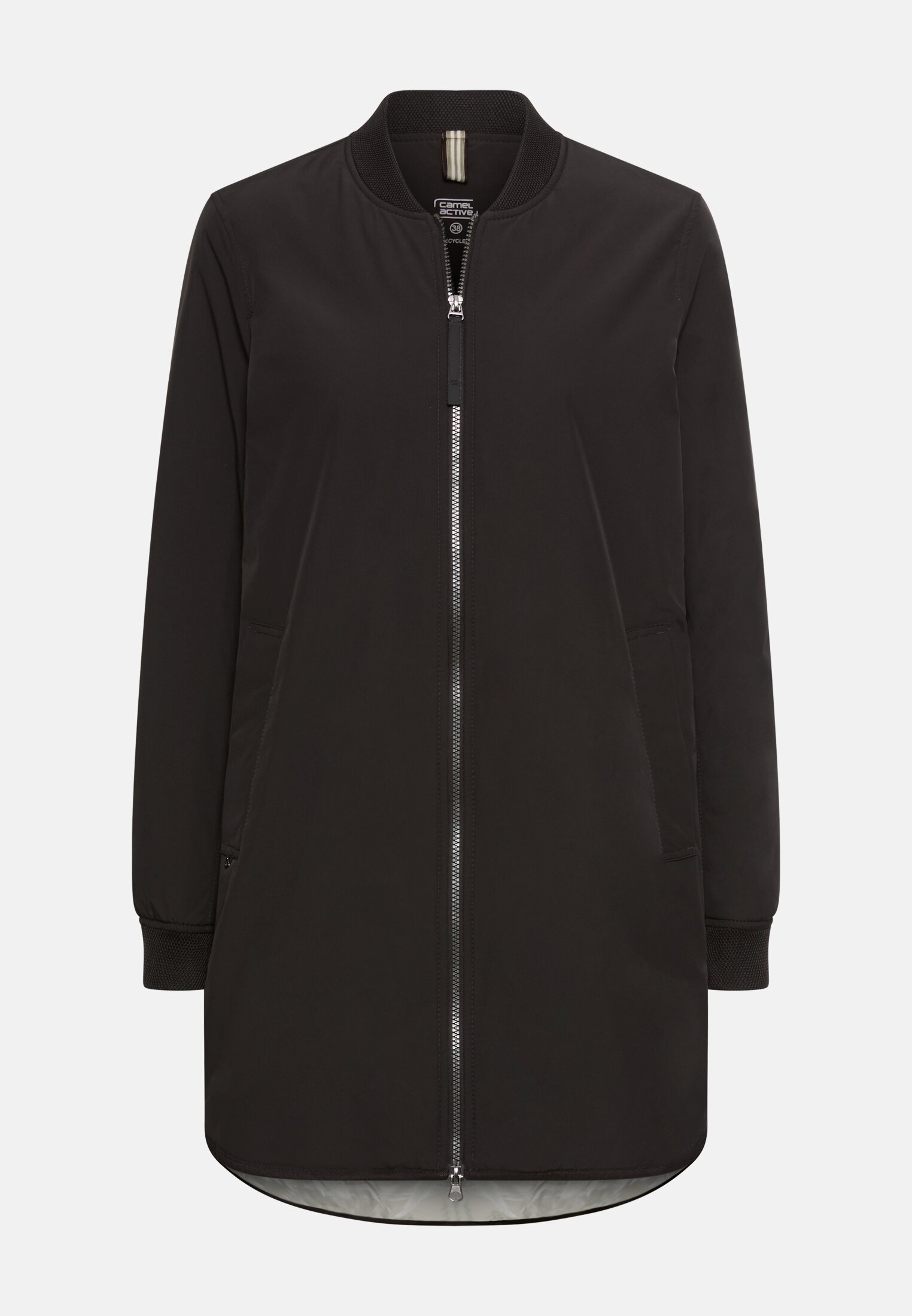 Damen Mantel mit 2-Wege-Reißverschluss Schwarz frontal vorn