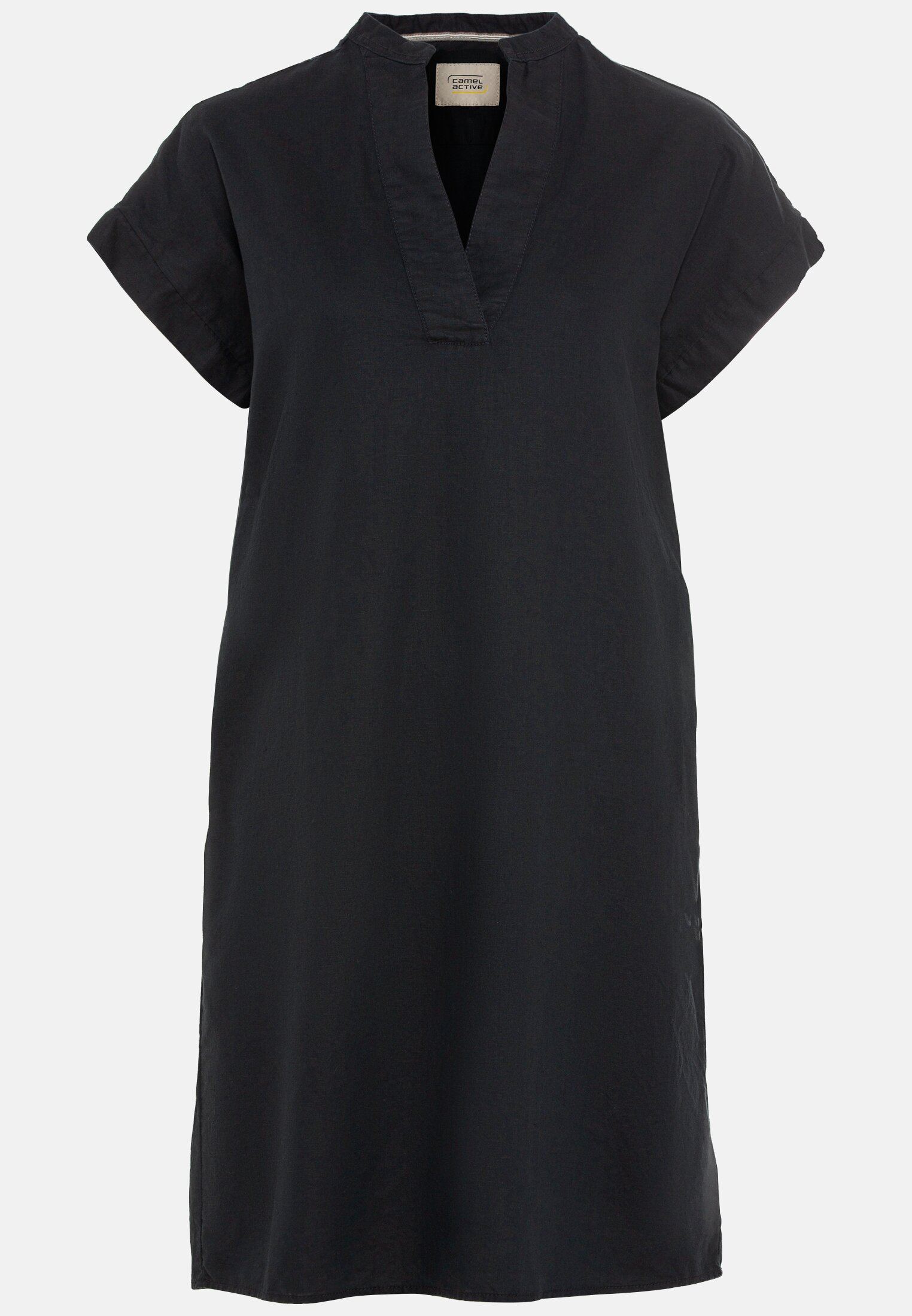Damen Schlupfkleid aus einem Leinenmix Schwarz frontal vorn