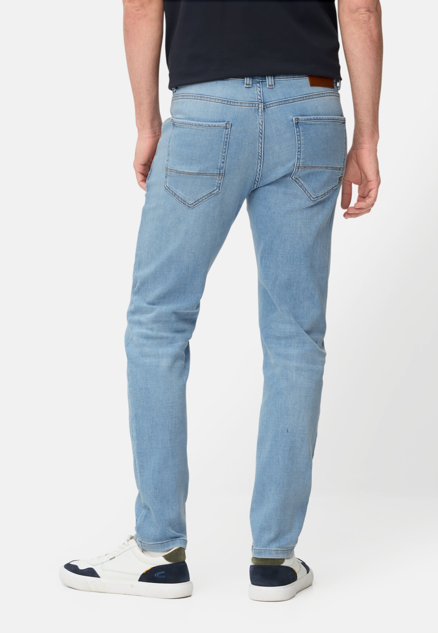 Men fleXXXactive® jeans with cooling effect Ocean Blue worn back